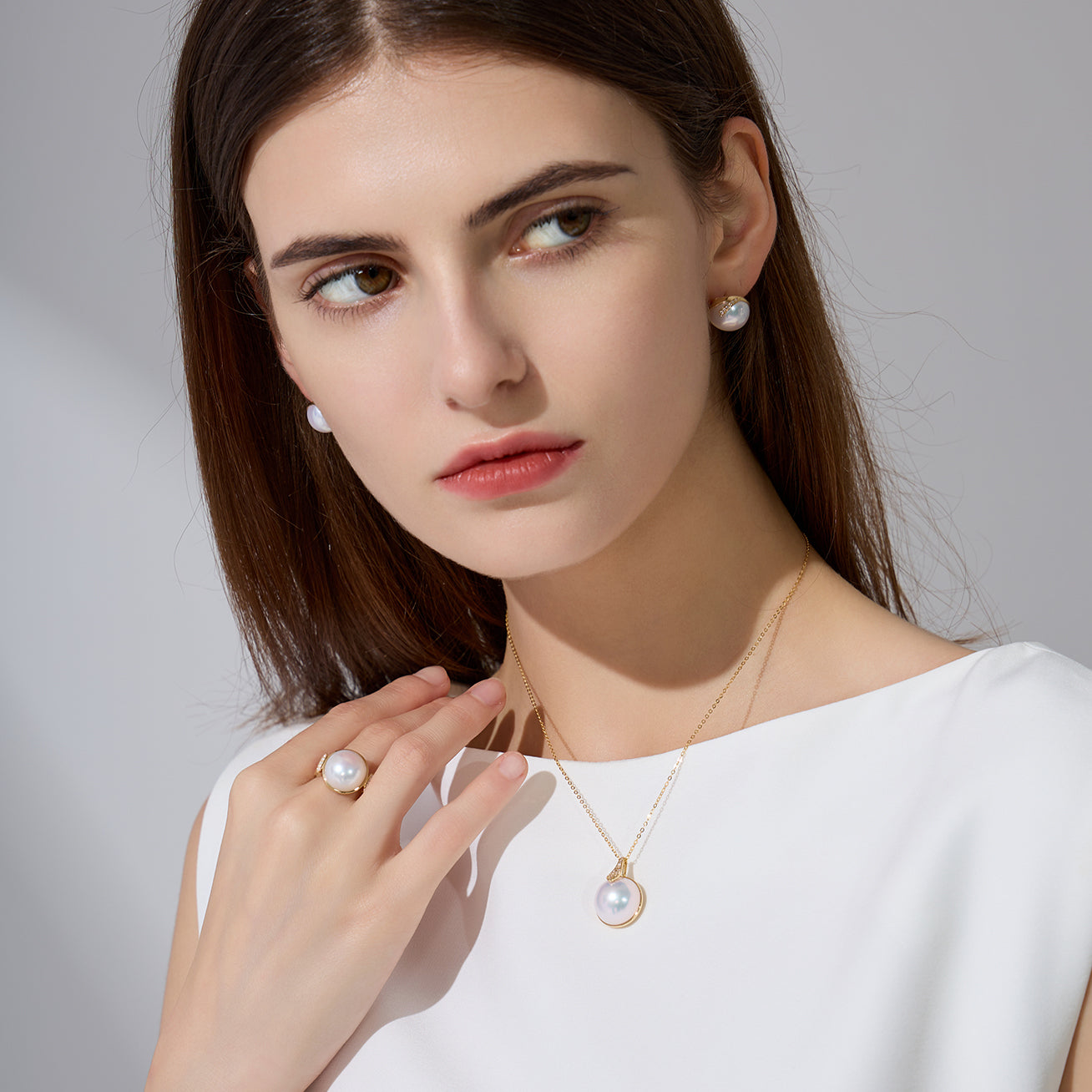 18K Solid Gold Diamond Edison Pearl Necklace KN00151 - Elegant Jewelry Gift for Women, Perfect for Weddings, Anniversaries & Special Occasions