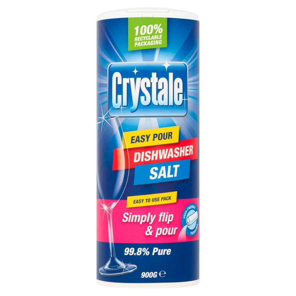Premium Crystale Easy Pour Dishwasher Salt 900g - Water Softener Salt for Sparkling Clean Dishes | Ideal for Hard Water Areas & All Dishwasher Brands