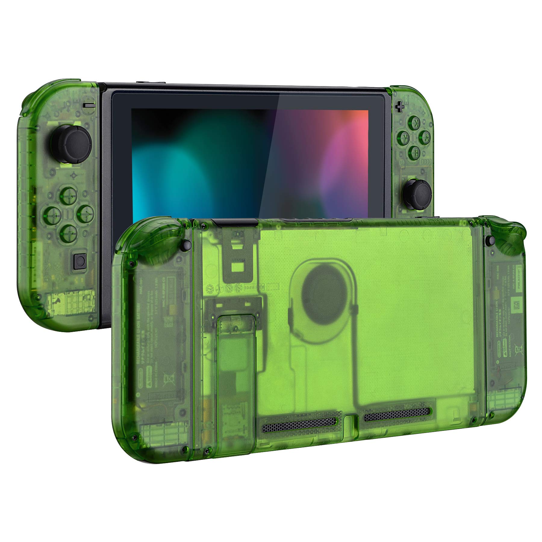 eXtremeRate Full Replacement Case for Nintendo Switch Joy-Con & Console - DIY Custom Shell, Buttons, Back Cover & Kickstand Set - Transparent Green - Perfect for Gaming, Modding & Personalization