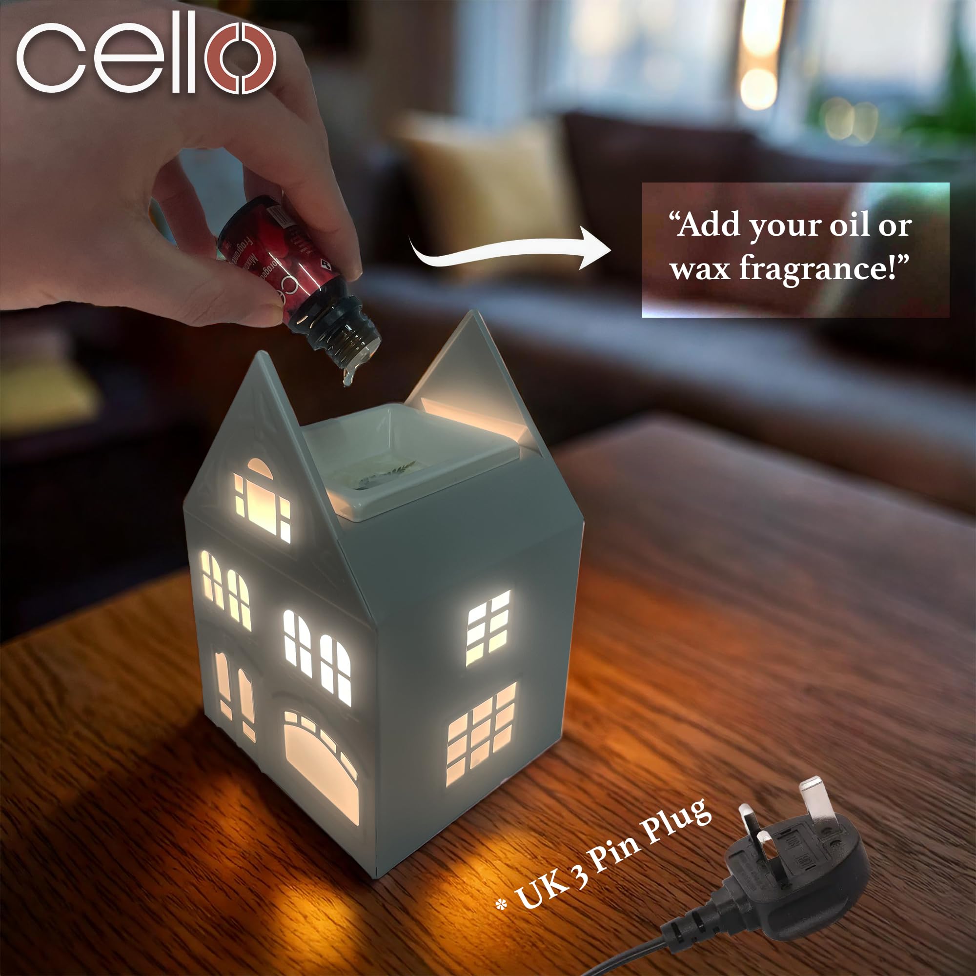 Cello George Street House Electric Wax Warmer - Maroon & Grey Aromatherapy Wax Melter for Home, Office & Spa Relaxation