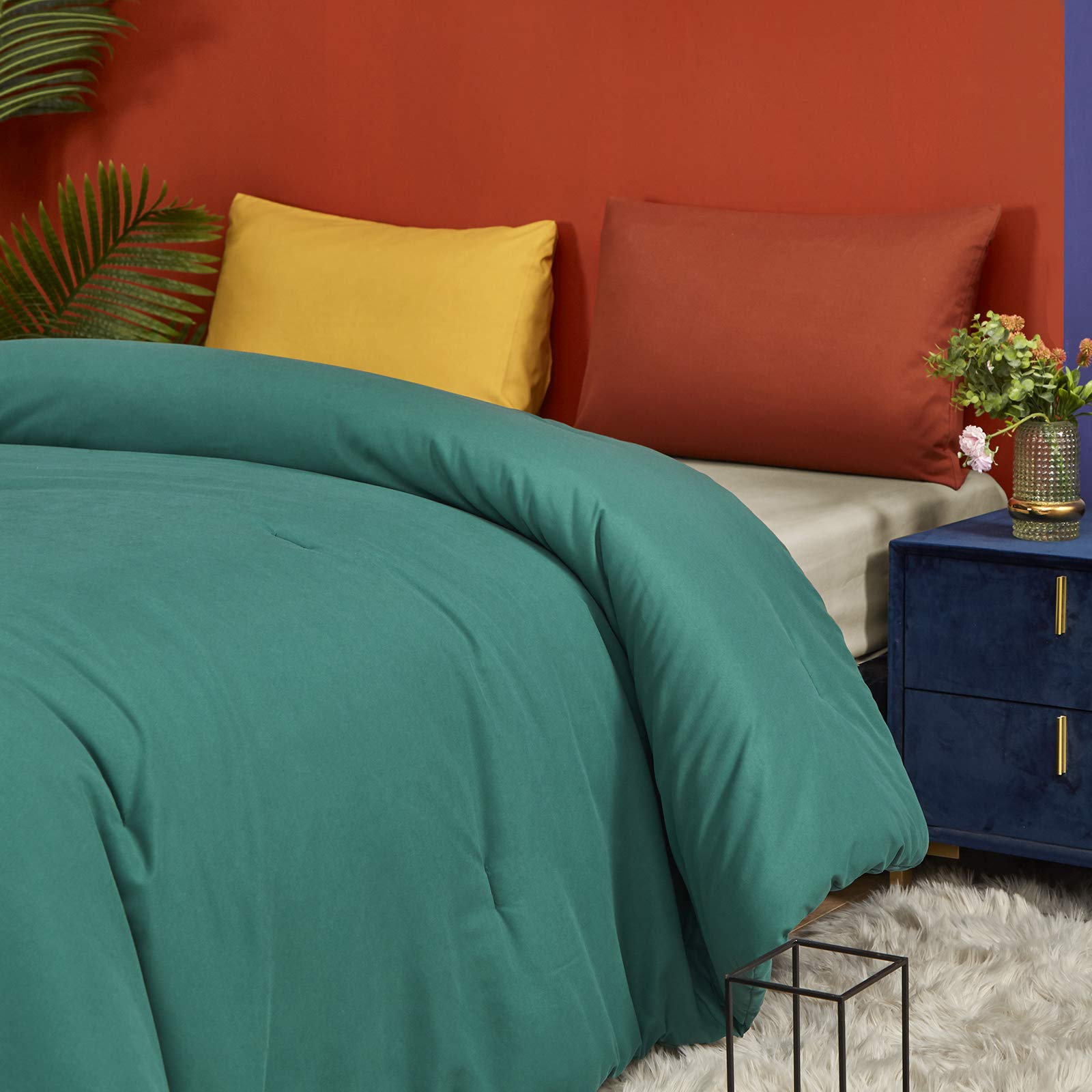 Luxlovery Emerald Green Comforter Set King Size - Dark Green Forest Cotton Bedding | Ultra Soft & Breathable Comforter with 1 Green & 1 Caramel Pillowcase | Perfect for Master Bedroom, Guest Room & Cozy Winter Nights