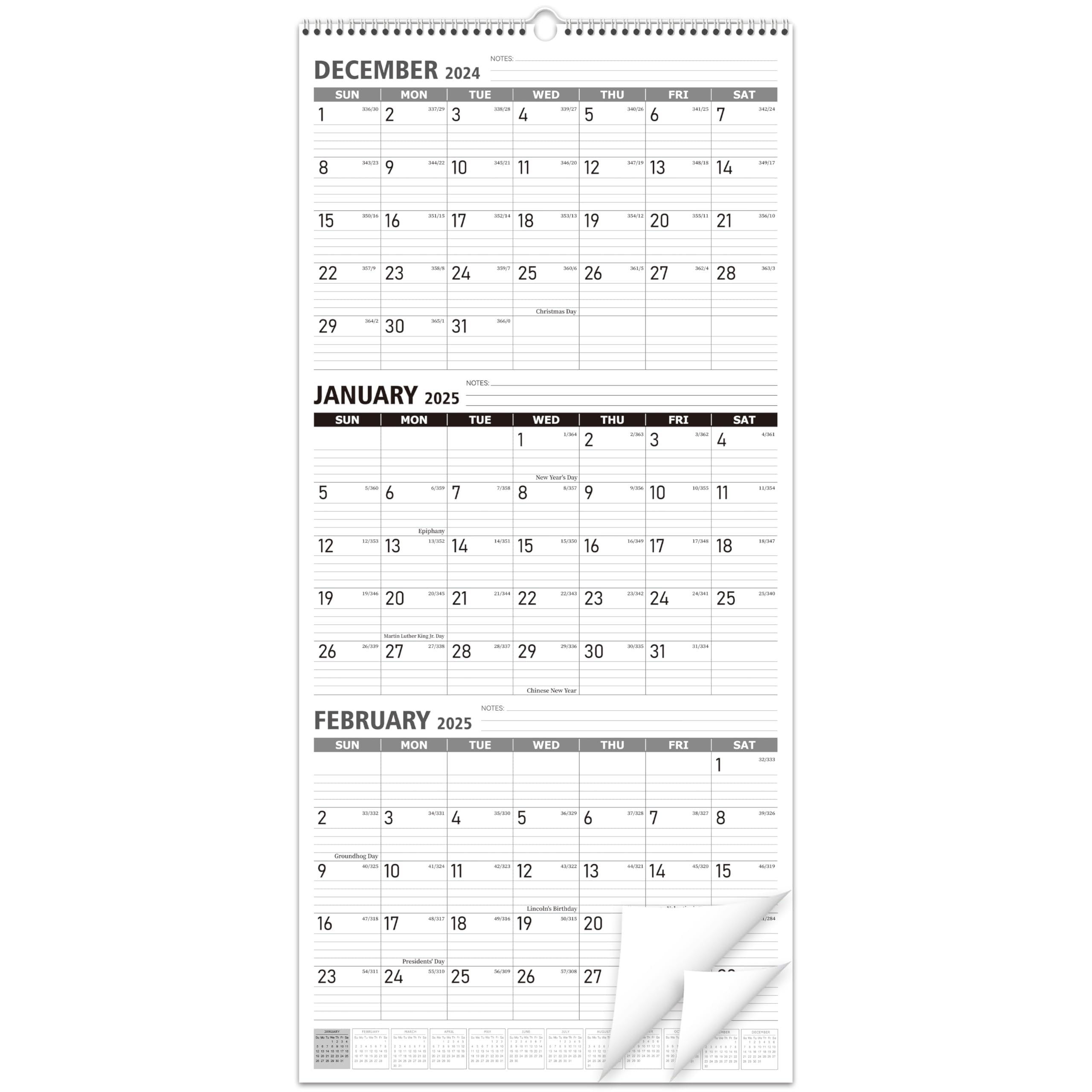 GuassLee 2025 Wall Calendar - 12 Month Vertical Large Planner (26