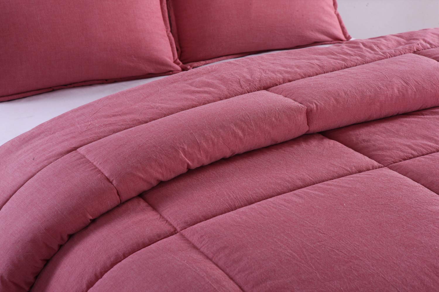 Premium Washed Cotton Comforter Set King Size - Soft & Breathable Bedding for All Seasons - Red Luxury Bedding for Master Bedroom & Guest Room