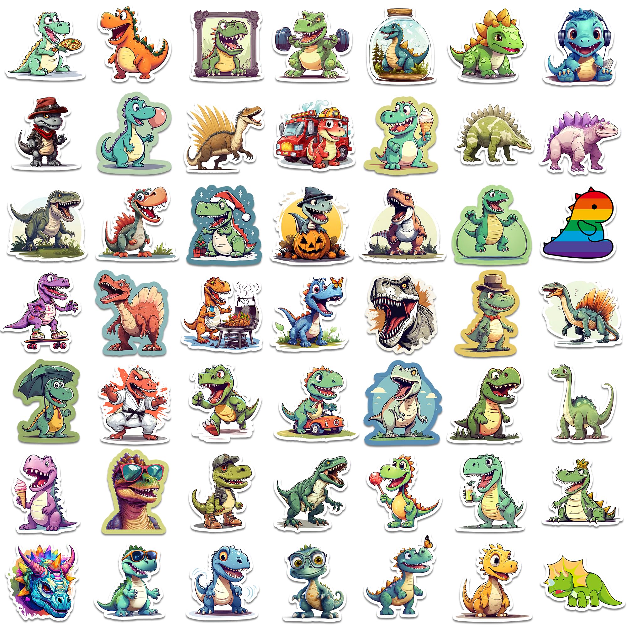 100PCS Cute Dinosaur Stickers for Kids - Waterproof Vinyl Dino Decals for Laptop, Notebook, Water Bottle - Perfect for Birthday Party Favors, Classroom Rewards & Scrapbooking