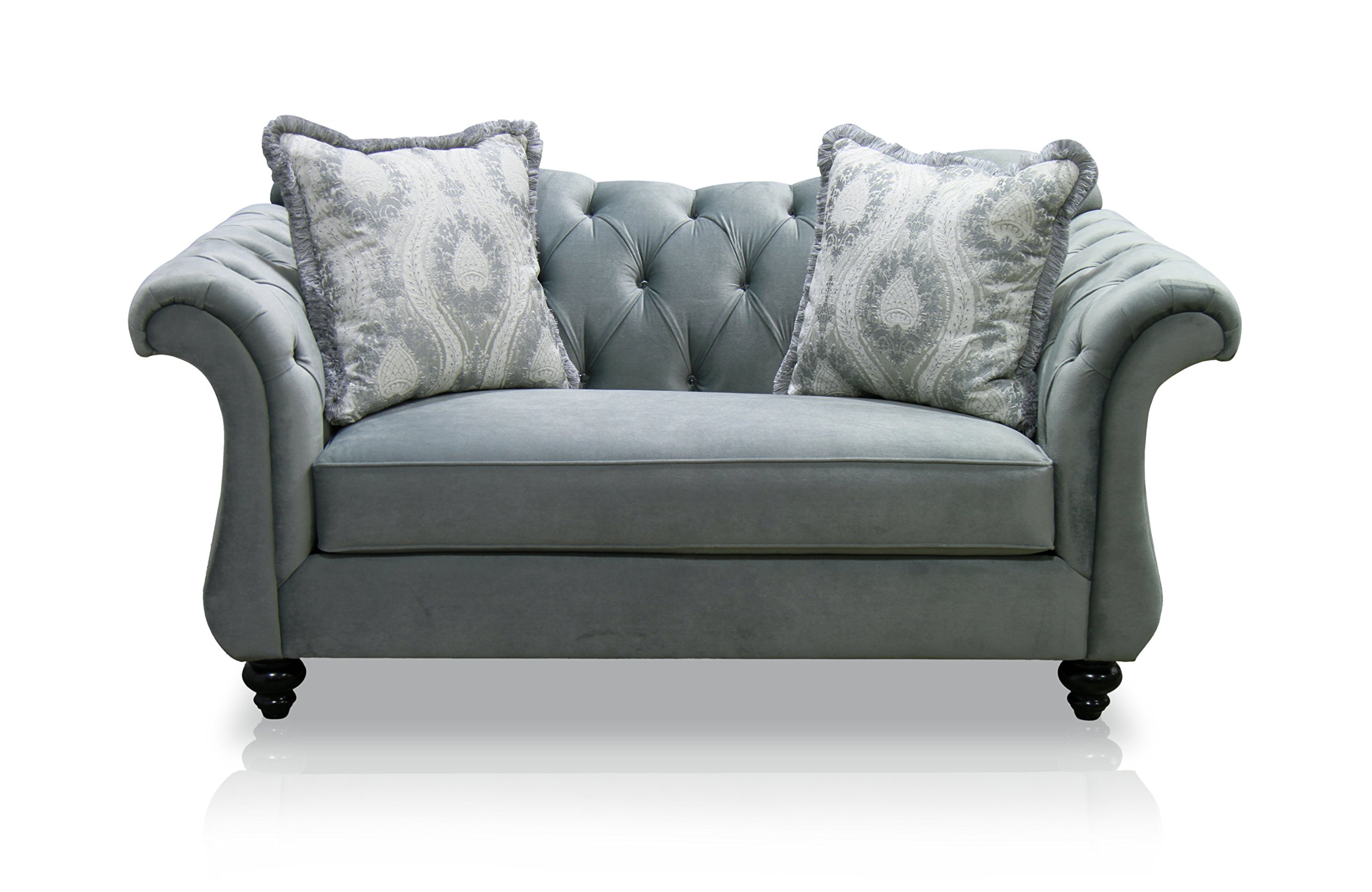 Furniture of America Ivorah Glamorous Love Seat Sofa in Dolphin Gray - Elegant Small Space Living Room Furniture for Apartments, Condos & Cozy Home Decor