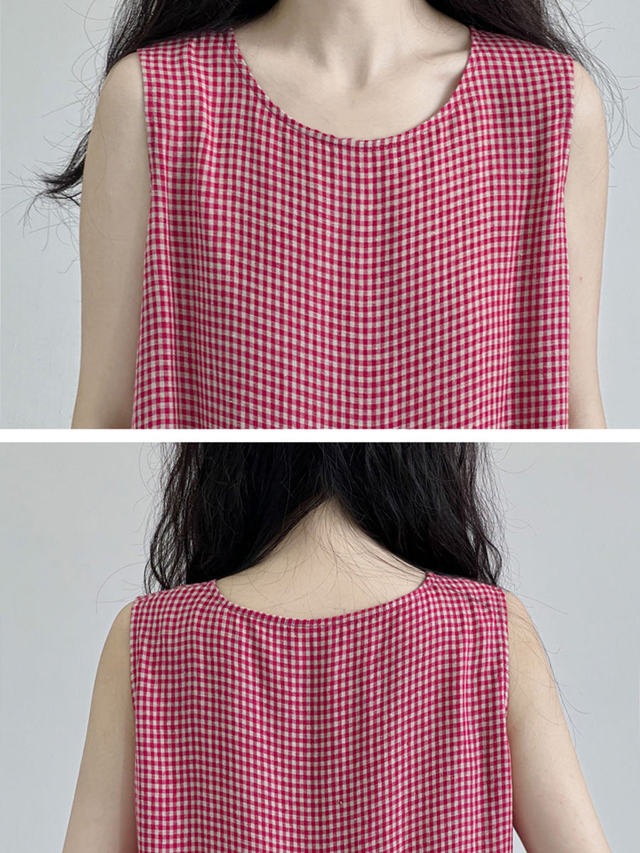 Plus Size Women's Summer Plaid Loose Vest Dress - Casual Boho Maxi Dress for Beach, Vacation & Outdoor Activities