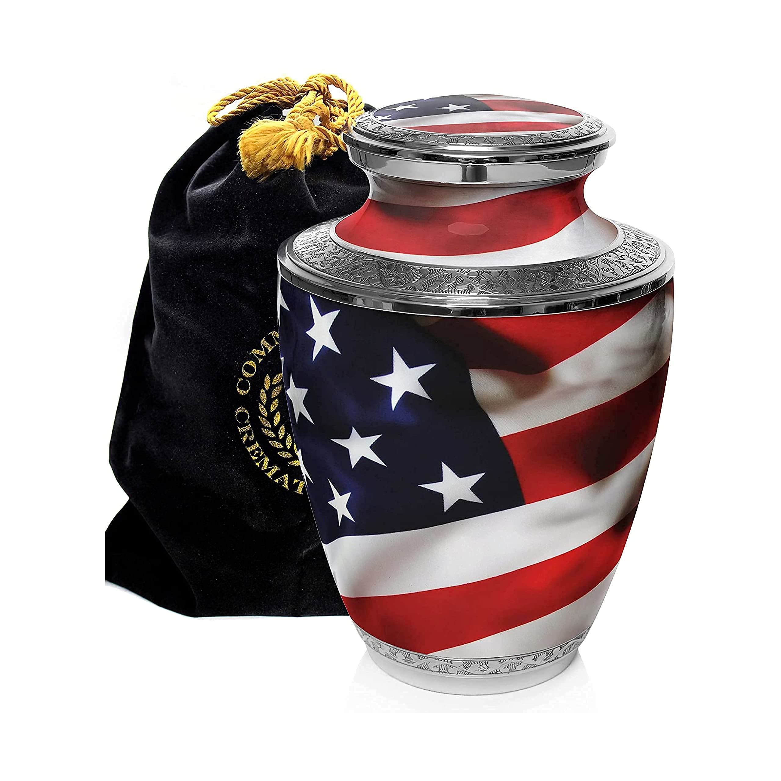 Patriotic American Flag Cremation Urns for Veterans - Memorial Keepsake & Celebration of Life Funeral Guest Book - Perfect for Memorial Services, Military Honors, and Home Decor