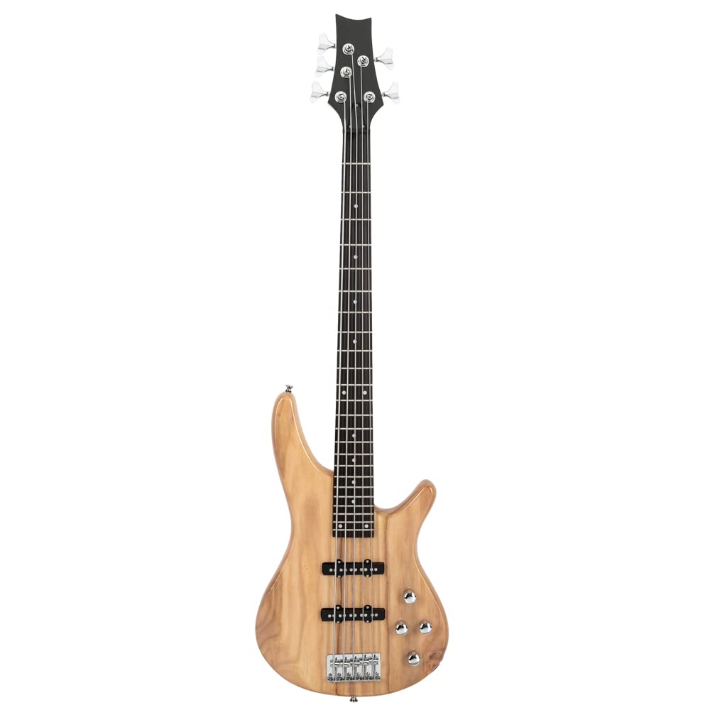 Lykos Premium 5-String Electric Bass Guitar Bundle - Full Size Gig Bag, Adjustable Strap, Pick, Connector Wrench Tool (Burlywood) | Perfect for Stage Performances, Studio Recording & Music Practice