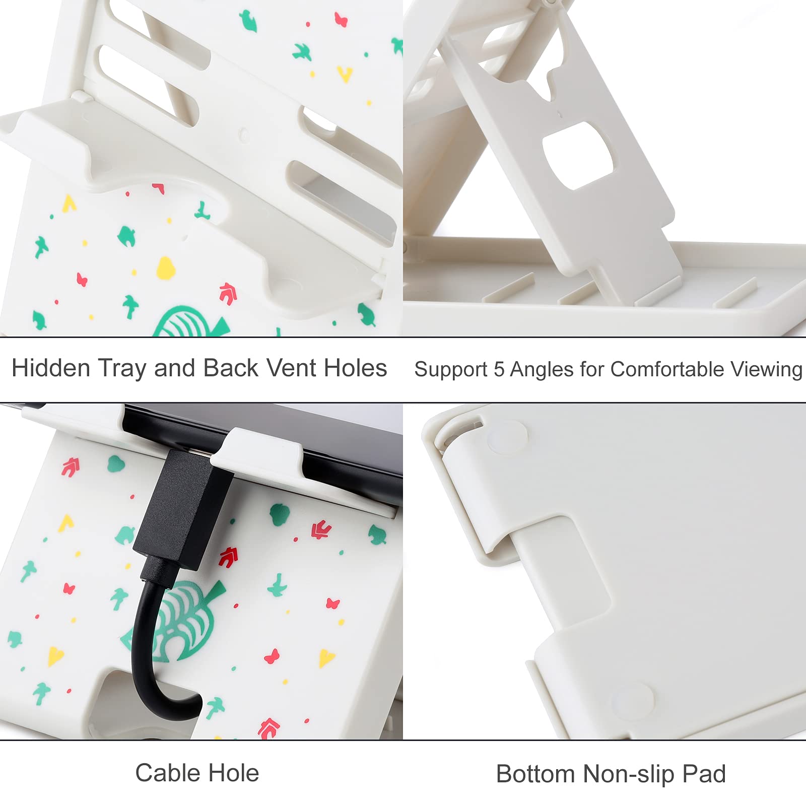 Adjustable Foldable Stand for Nintendo Switch OLED/Switch Lite - Portable Gaming Holder for Animal Crossing, Compact Design, White - Perfect for Travel, Bedroom & Office Gaming Accessories