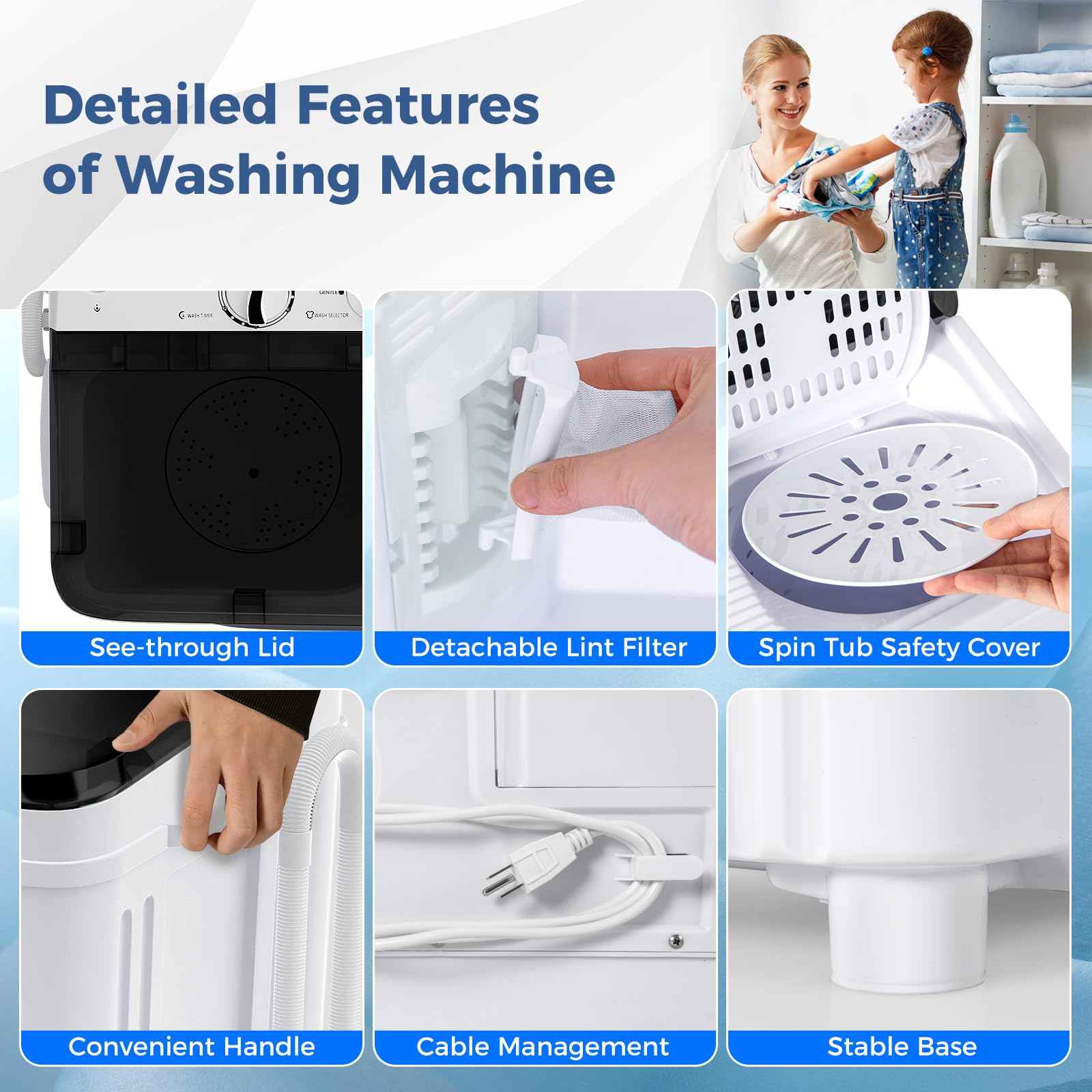 Giantex Portable Washing Machine 17.6lbs - Compact Twin Tub Washer & Spinner Combo with Pump Drain, 11lbs Wash & 6.6lbs Spin - Perfect for Apartments, RVs, Dorms, College Students - White & Black - Ideal for Small Space Laundry, Travel & Camping Use