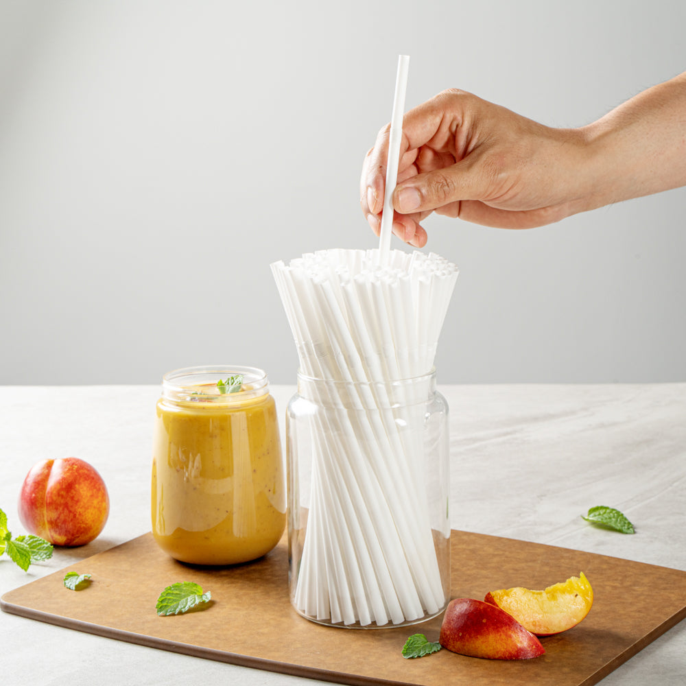 Eco-Friendly Compostable PLA/PBAT Plastic Straws - Flexible, Biodegradable, 8 1/4 Inch (100 Count) - Perfect for Restaurants, Cafes, and Home Use