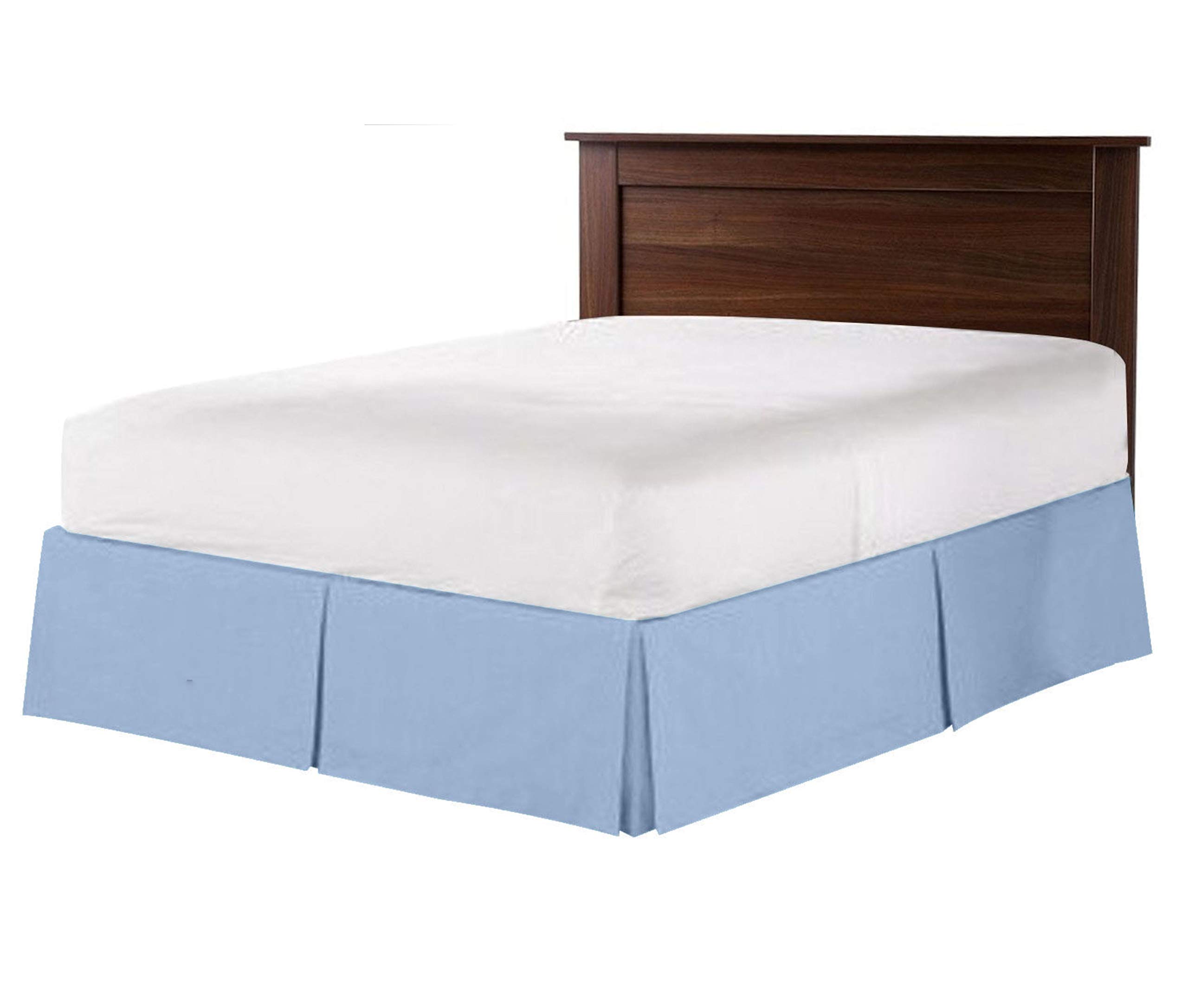 Box Pleated Bedskirt - Split Corner Olympic Queen Size Dust Ruffle - 100% Egyptian Cotton 800 Thread Count - 27 Inch Drop Light Blue Bed Skirt for Luxury Bedroom Decor & Hotel Styling