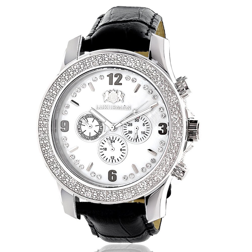 LUXURMAN Men's Diamond Watch 0.25ct - Luxury Stainless Steel Dress Watch with Genuine Diamonds for Business, Wedding & Formal Occasions