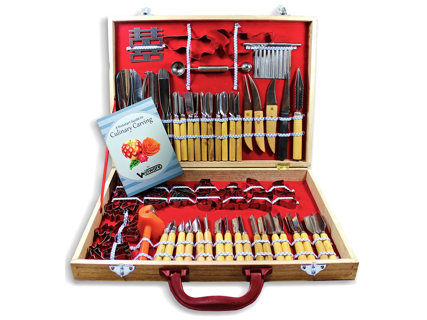 WIN-WARE 80-Piece Professional Culinary Carving Tool Set - Wooden Case with Knives, Peelers & Decorators for Fruit & Vegetable Garnishing, Cutting & Slicing | Perfect for Chefs, Catering & Home Kitchen Use
