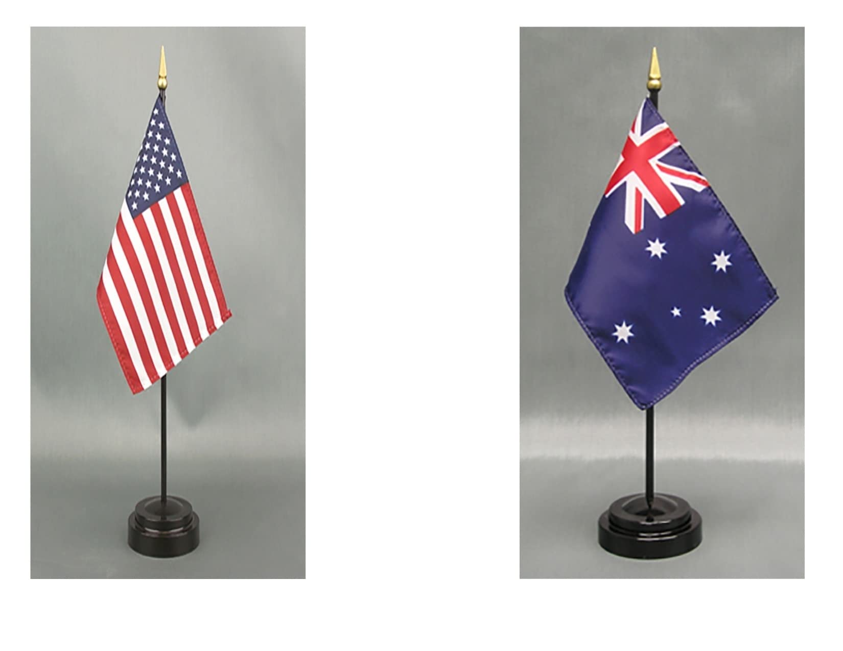 American Made Rayon 4x6 inch Australia & USA Desk Flag Set with 2 Stands - Mini Hand Waving Table Flags for Office Decor, International Events, and Patriotic Displays