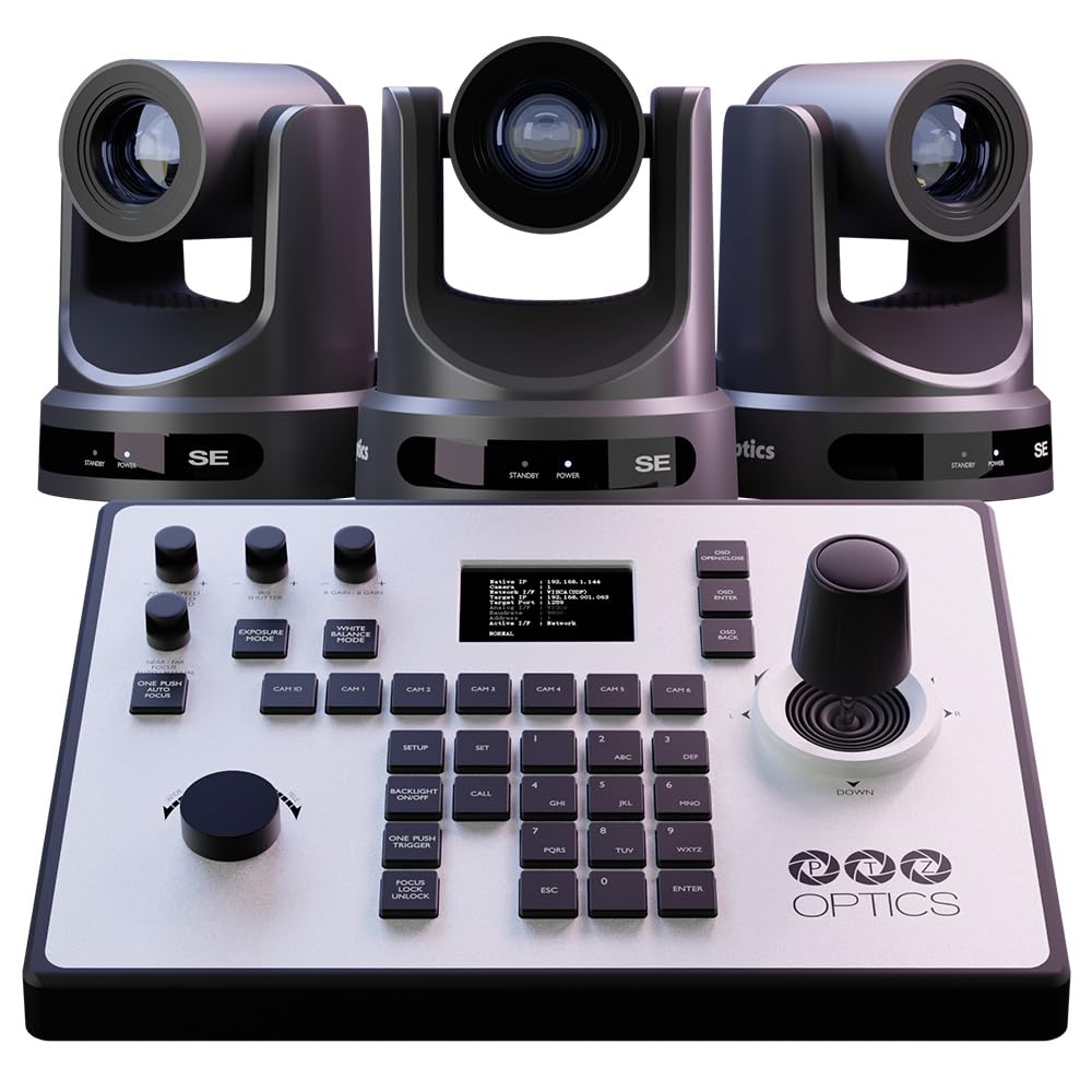 PTZOptics Producer SE Bundle: 3x 20X HD 1080p PTZ Cameras with Auto Tracking, IP/Serial Joystick Controller & CMP - Perfect for Live Streaming, Video Conferencing, and Broadcast Studios