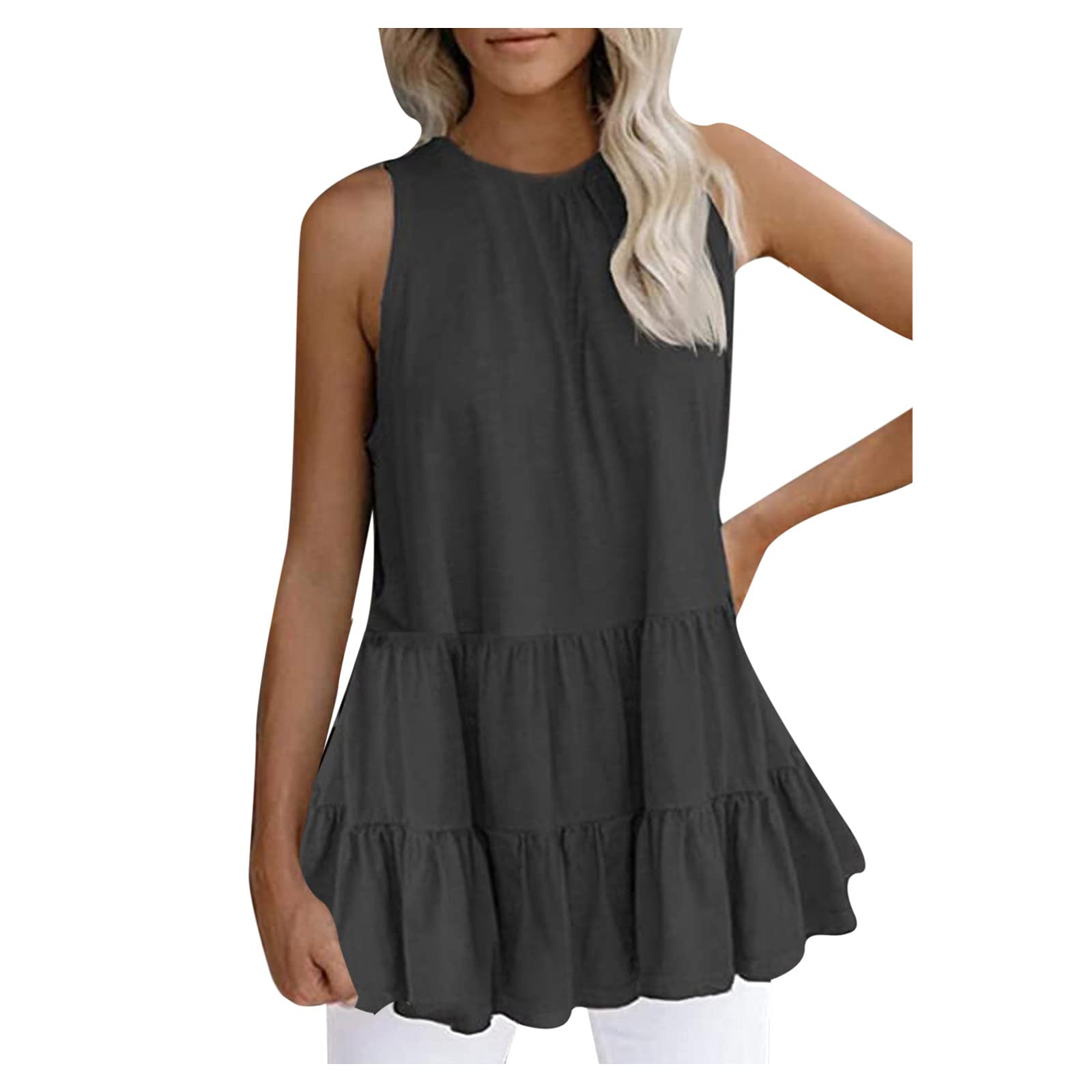 Women's Sleeveless Ruffle Tiered Babydoll Tank Dress - Casual Loose Flowy Shirt Dress for Summer, Beach, Party & Everyday Wear
