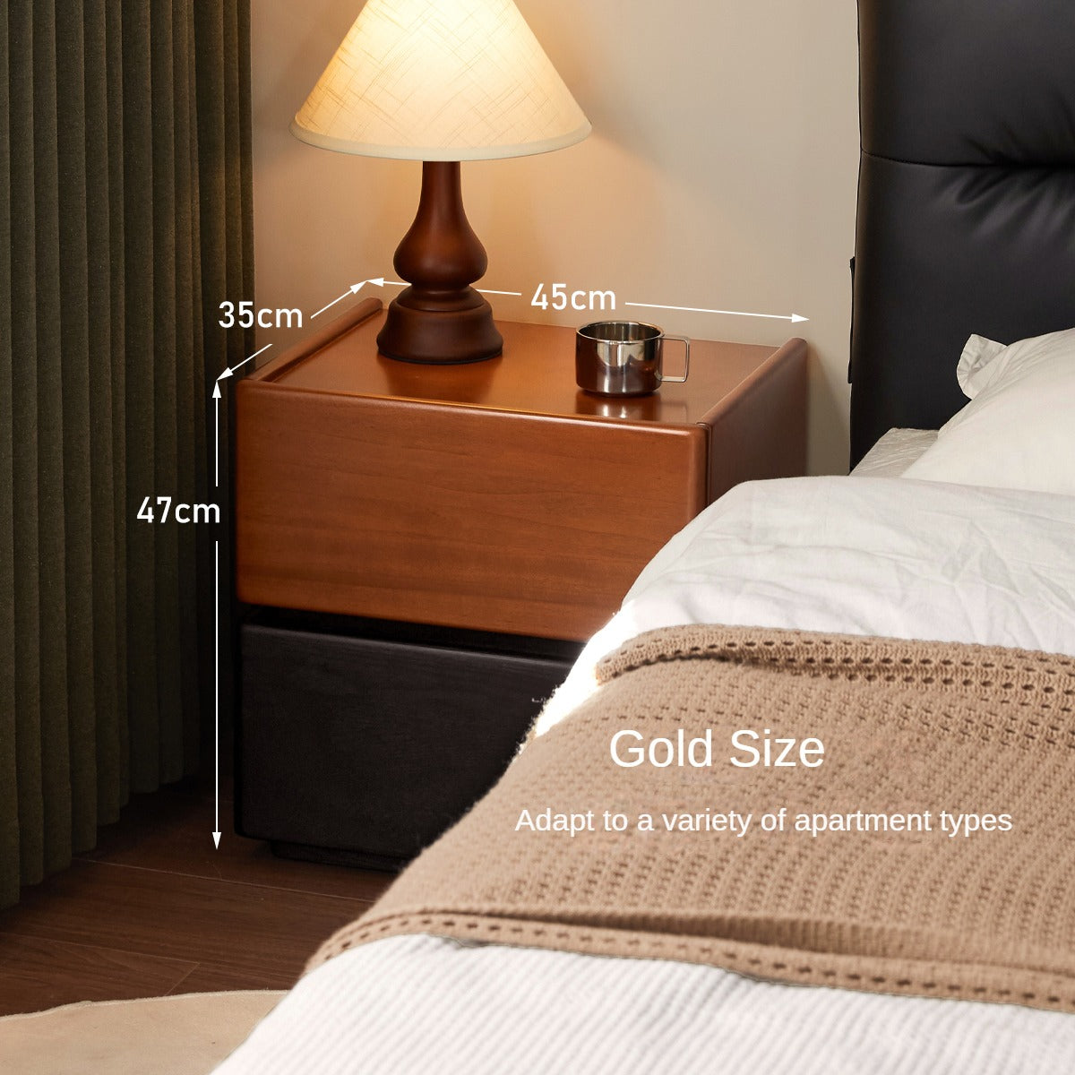 Solid Oak and Poplar Wood Nightstand - Sturdy Bedside Table for Bedroom, Living Room, or Office - Natural Wood Finish with Storage Shelf