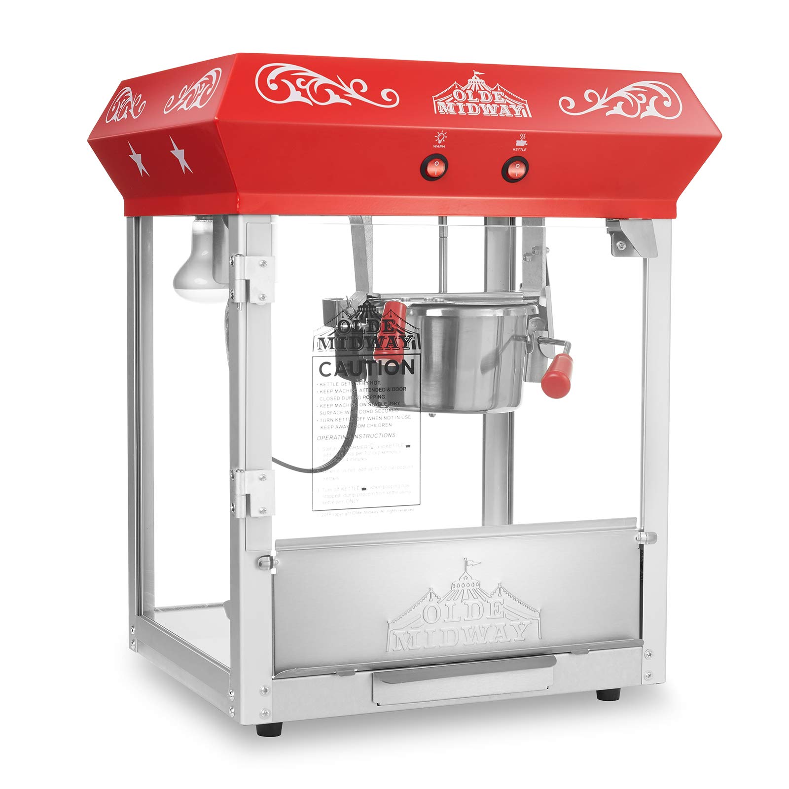 Olde Midway Commercial Popcorn Machine - 6-Ounce Kettle Popper for Movie Theater Style Popcorn at Home, Parties & Events (Red)