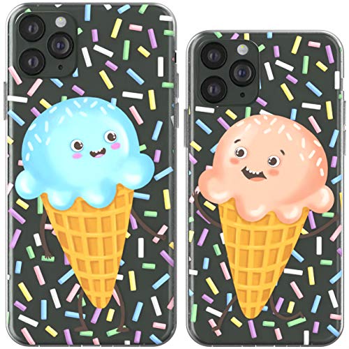Funny Ice Cream Matching Couple Phone Cases for Apple iPhone 11 Pro/Xs Max/Xr/X/8 Plus/7/6s/5s/SE - Lightweight Slim Silicone TPU Covers with Clear Sprinkles - Perfect Gift for Girlfriend, Best Friend & Soulmate (Great for Anniversaries, Date Nights & Couple Photos)