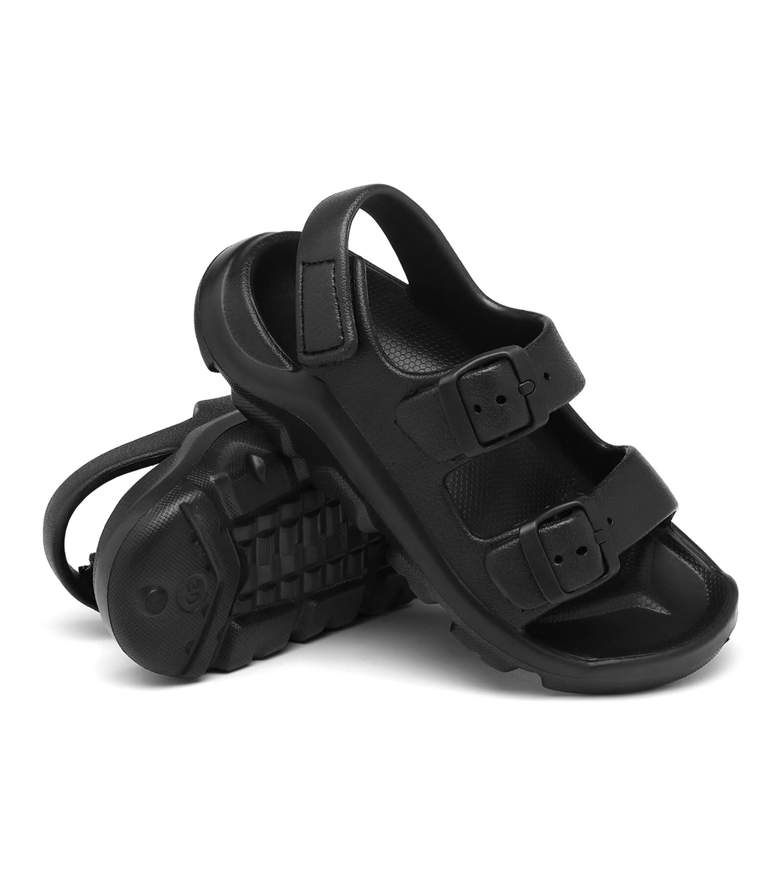 **Boys Girls Toddler & Little Kid Adjustable Water Sandals with Buckle & Hook Loop Back Strap - Comfortable Beach & Pool Shoes for Toddler 5 to Little Kid 12**