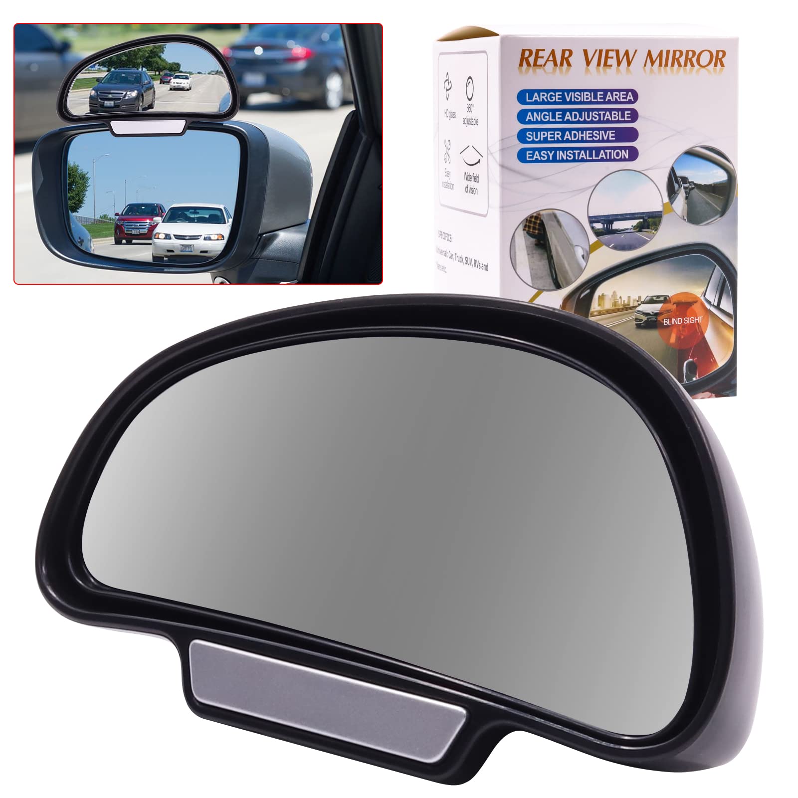 Car Blind Spot Mirror - Wide Angle Rearview Mirror, Adjustable Universal Side Mirror for Cars & Trucks (Left Side) | Enhanced Driving Safety & Parking Assistance