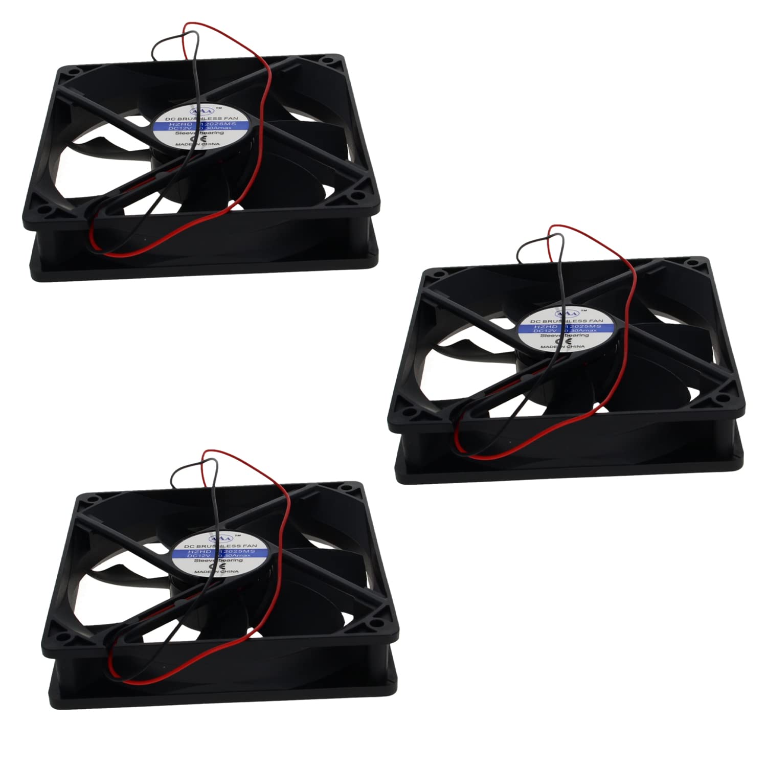 Aicosineg 12V Sleeve Bearing Cooling Fan - 3.6W 120x120x25mm PC Case Fan, Long Life Computer Cooling Fan for CPU Radiator & PC Case (3 Pack) - Perfect for Gaming PCs, Workstations, and Home Office Computer Cooling Systems
