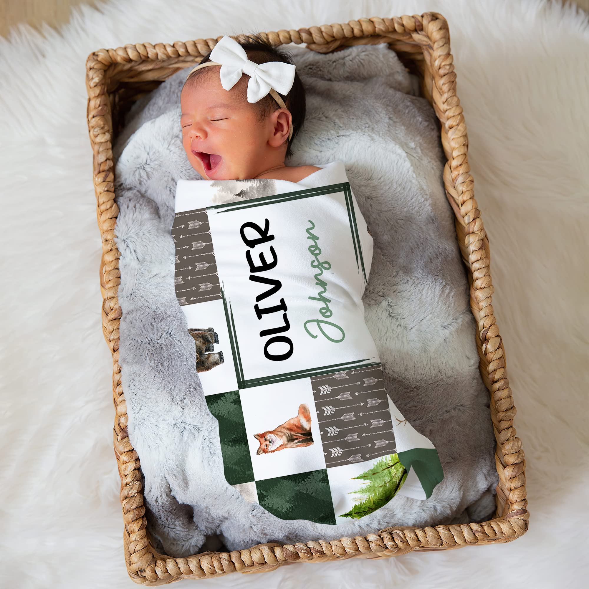 Personalized Woodland Fleece Blanket with Name - Custom Safari Theme Nursery Blanket for Toddlers & Kids | Cozy Baby Shower Gift, Nursery Decor, and Snuggly Swaddle Blanket