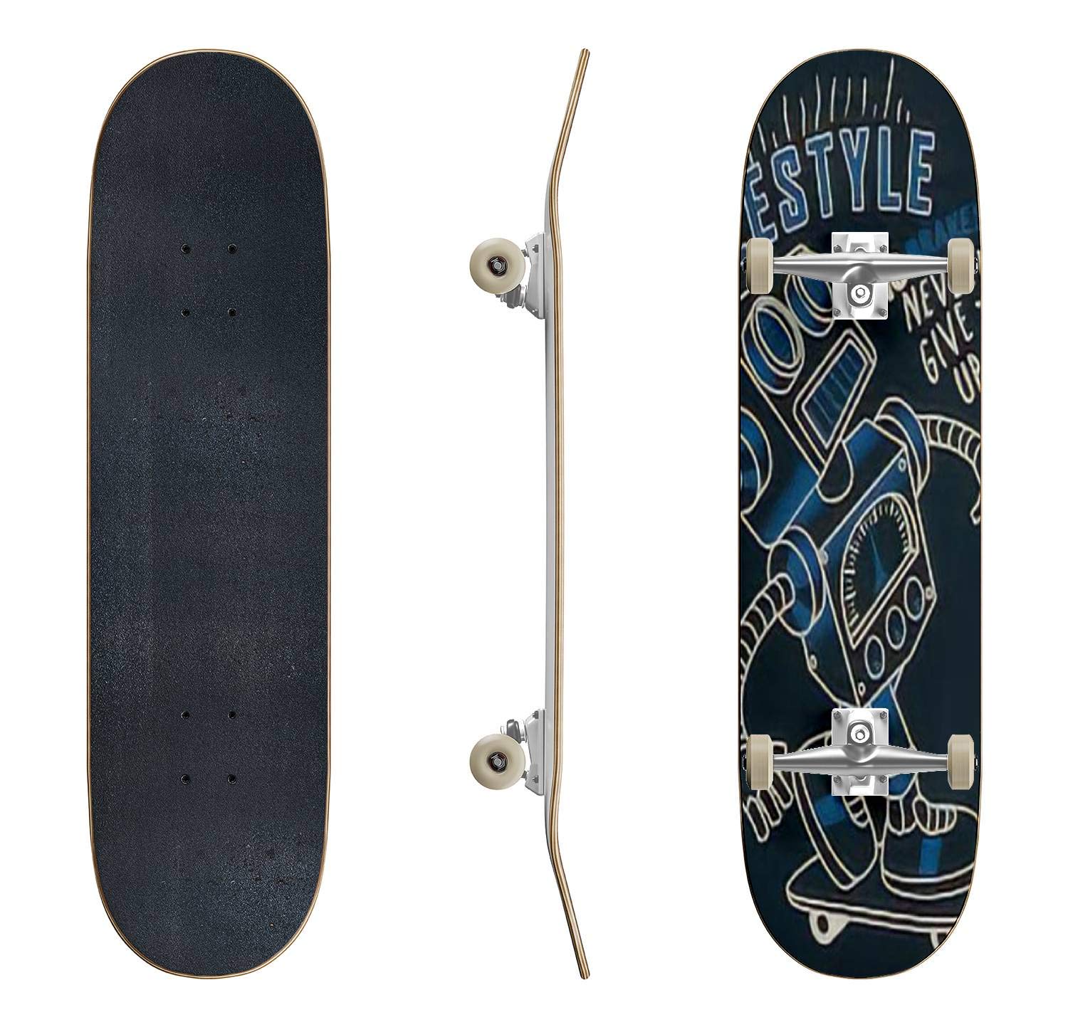 Premium Robot Vector Skateboard - Classic Concave Design for Beginners & Pros | Durable Longboard for Extreme Sports & Street Skating | Cool Teen Gifts & Skater Accessories | Perfect for Commuting, Tricks & Skatepark Adventures