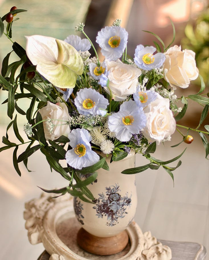 Large Bunch of Romantic Artificial Flowers - Real Touch Spring Floral Arrangement for Home Decor, Wedding Centerpiece, Living Room Table Decoration | Perfect for Dining Table, Coffee Table, and Event Decor