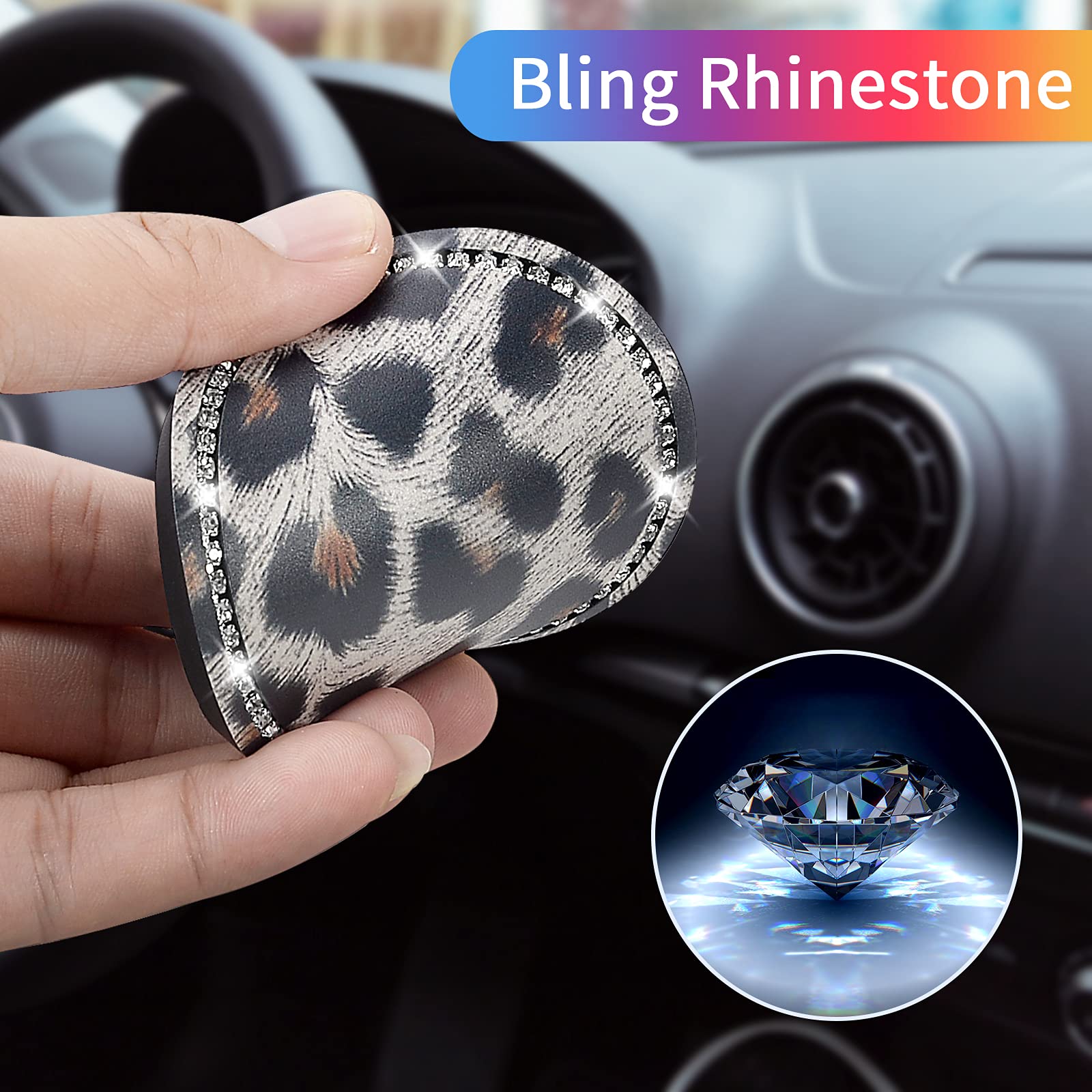 Universal Car Cup Holder Coasters - Bling Diamond Leopard Design, 4-Pack Silicone Drink Coasters for Women's Vehicle Accessories | Perfect for Coffee, Soda & Water Bottles in Cars (White Leopard)