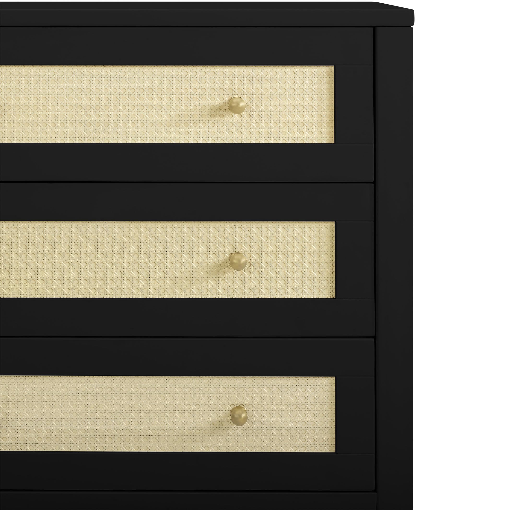 Simmons Kids Theo 3-Drawer Baby Dresser with Changing Table Top | Secure Interlocking Drawers | Black & Textured Almond Finish | Perfect for Nursery Organization & Diaper Changing Station