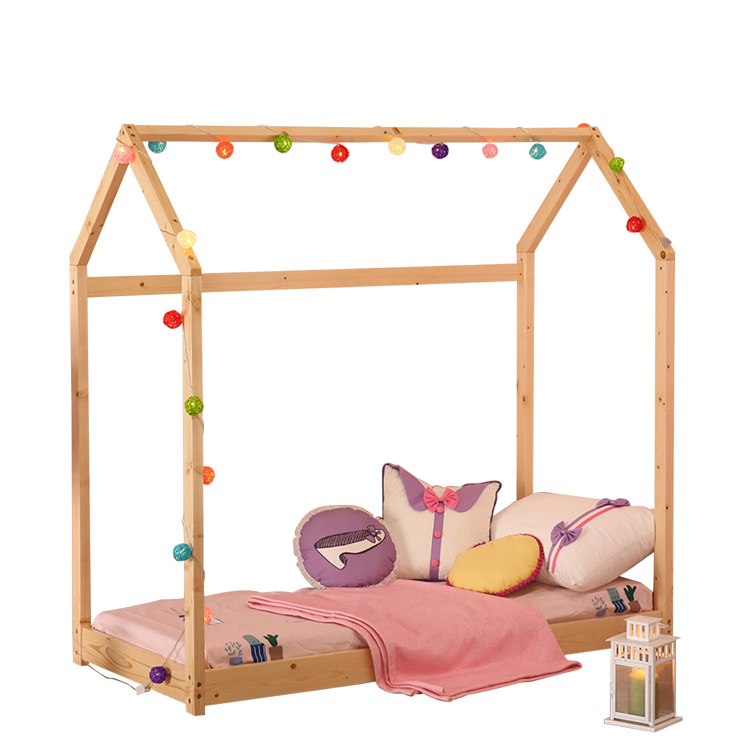 Walnest House Bed Frame for Kids & Toddlers - Sturdy Wooden Bed with Mattress - Perfect for Nursery, Bedroom & Playroom Furniture