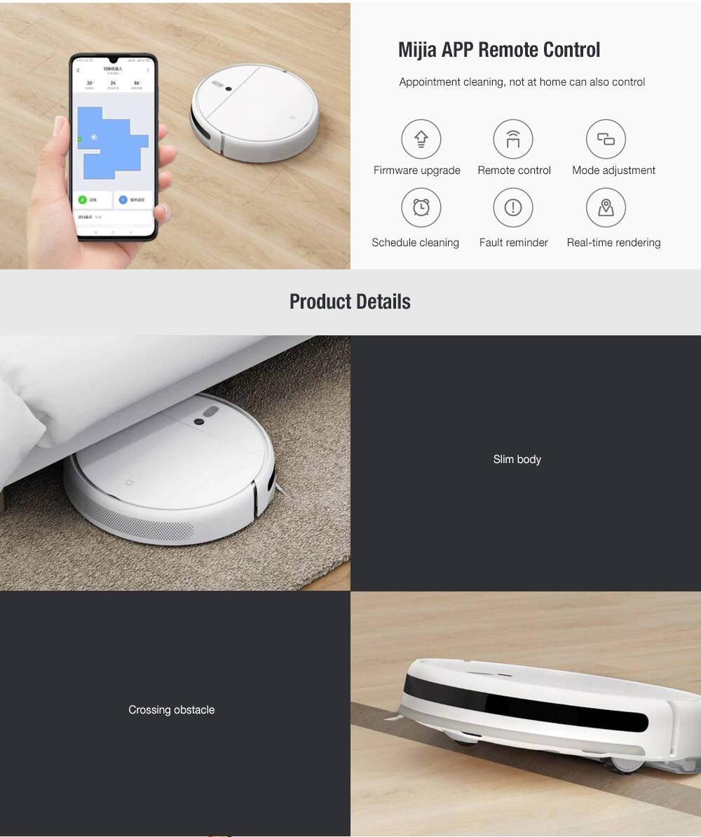 Xiaomi Mijia 3-in-1 Smart Robot Vacuum Cleaner 2200PA Strong Suction - APP/WiFi Control, Auto Recharging, Ideal for Hardwood Floors & Pet Hair Cleaning