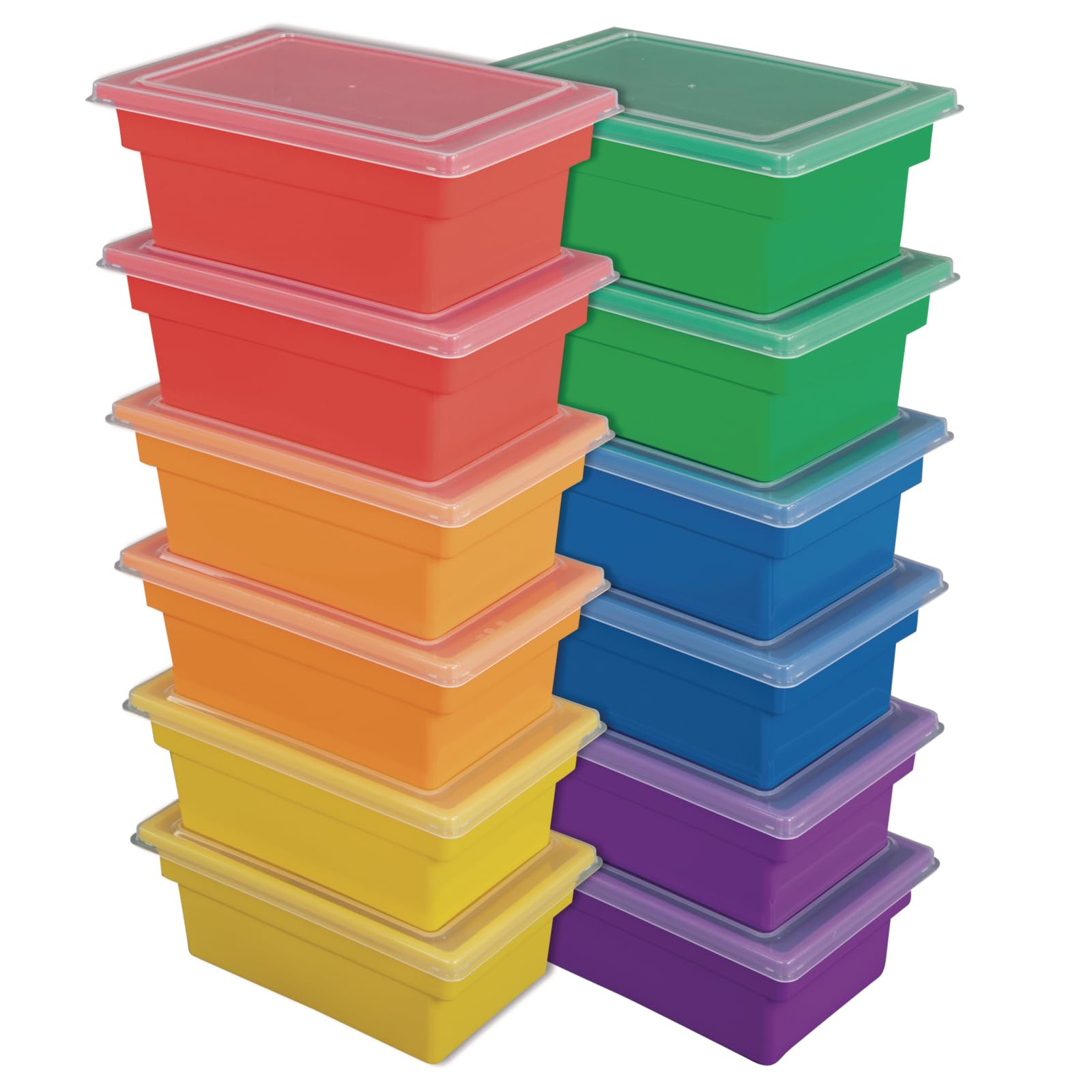 Really Good Stuff 12-Piece All-Purpose Storage Bins with Lids - 6 Vibrant Colors for Home, Office & Classroom Organization