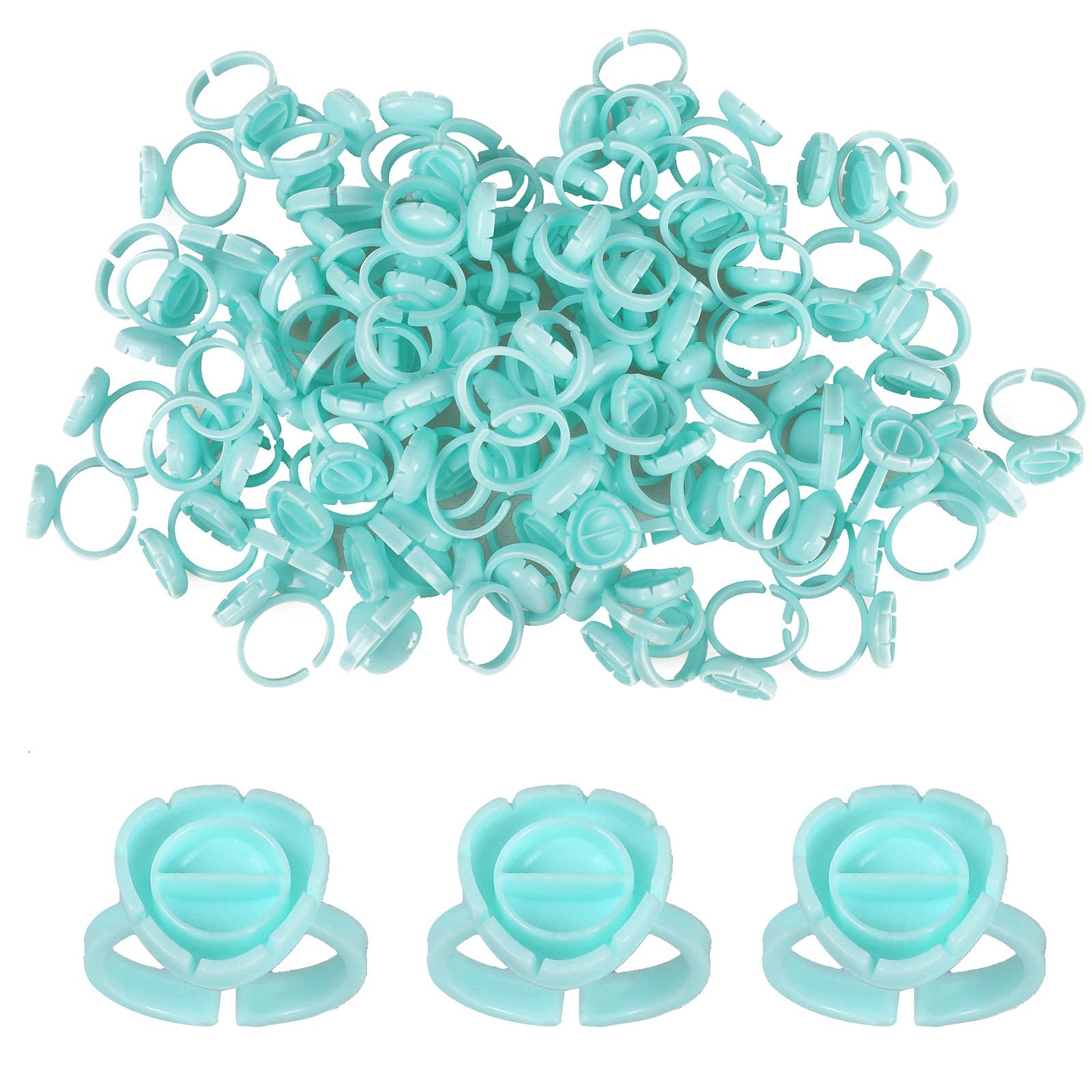 Fenshine 200 PCS Eyelash Extension Glue Rings - Smart Lash Adhesive Holder Cups for Volume Lashes, Quick Blossom Applicators (Green) - Perfect for Professional Lash Artists & DIY Home Use