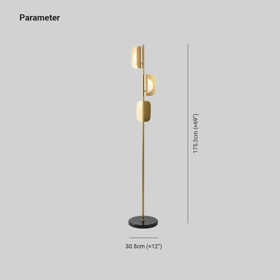 3-Headed Gold Metal Plate Floor Lamp - Modern Adjustable Standing Light for Living Room, Bedroom & Office Decor