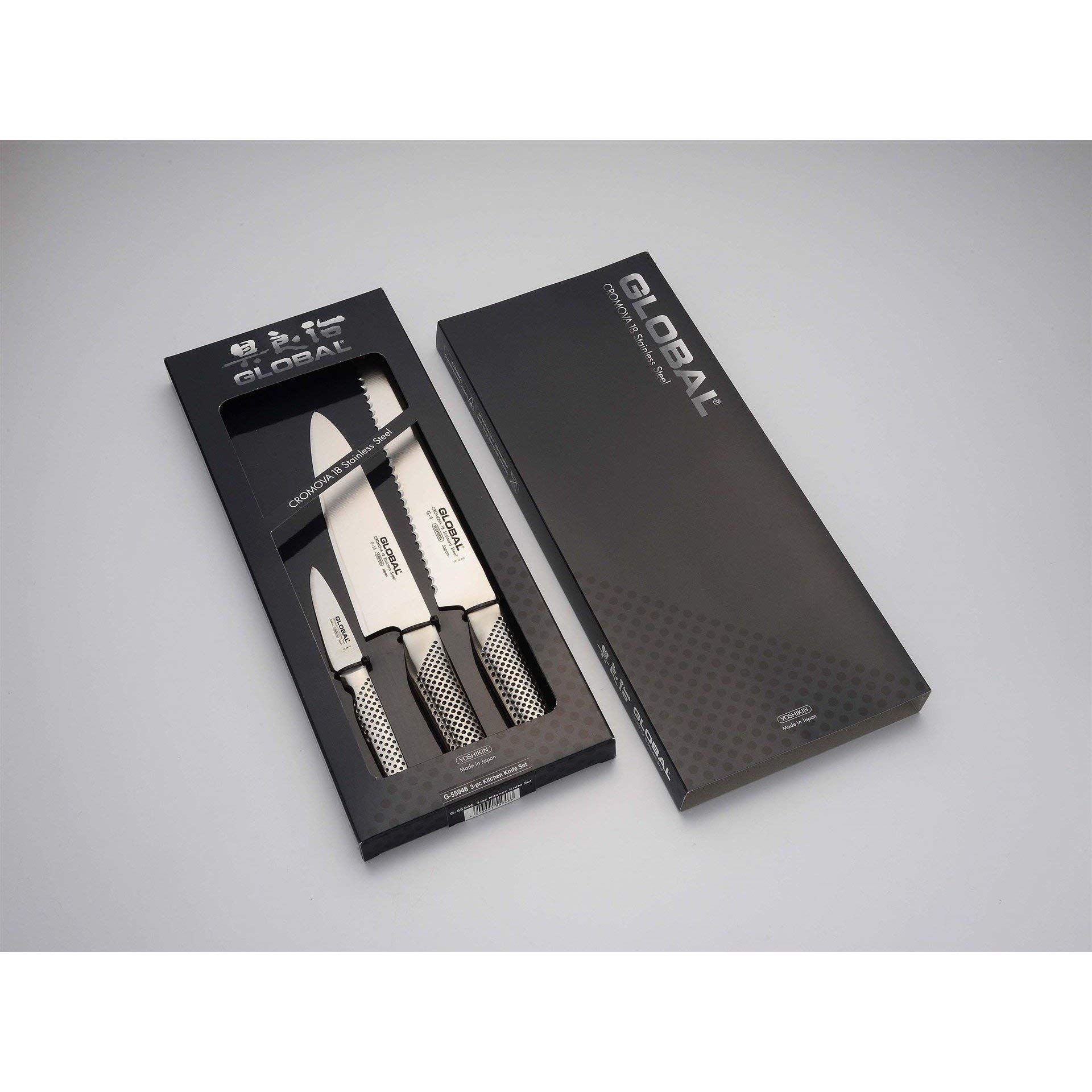 Premium 3-Piece Stainless Steel Knife Set - Global Tool G-55946 - Sharp Kitchen Knives for Chopping, Slicing & Dicing - Perfect for Home Chefs & Professional Cooking