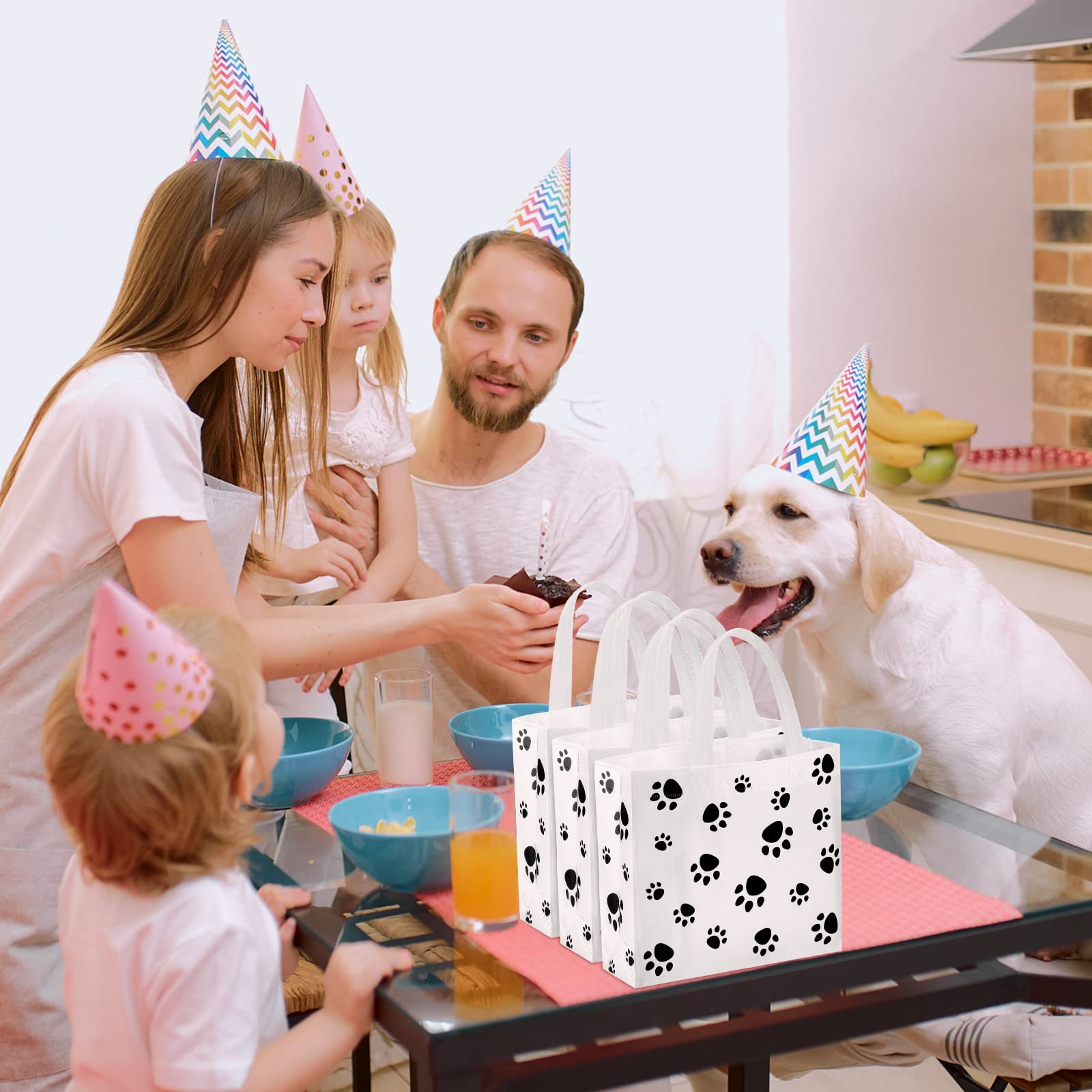 Frienda 20-Piece Dog Paw Print Gift Bags - Reusable Non-Woven Party Favor Bags for Dog & Cat Birthday Parties, Baby Showers | Perfect for Pet-Themed Events & Party Supplies