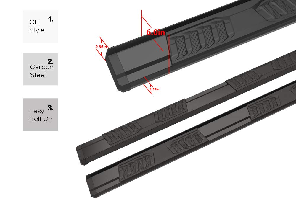 Premium Matte Black Nerf Bars Running Boards for Chevy Silverado & GMC Sierra 1500 2007-2018 | 2500/3500 HD 2019 Crew Cab (Excludes 07 Classic) - Heavy Duty OE Style Side Steps - Perfect for Off-Roading, Truck Accessories & Enhanced Vehicle Style