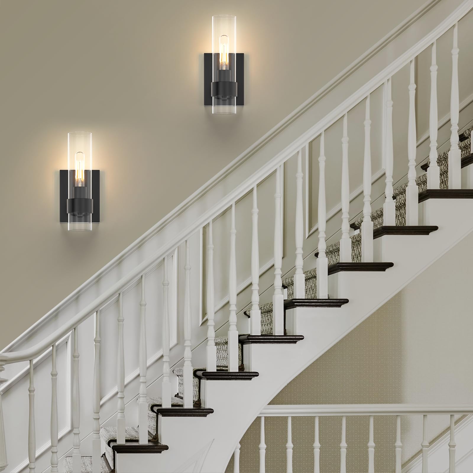 Zevluck 1-Light Modern Wall Sconce - Matte Black Bathroom Vanity Light with Clear Cylinder Glass Shade - Hardwired Wall Lamp for Bathroom, Bedroom, Living Room, Stairs & Hallway - Perfect for Ambient Lighting and Home Decor