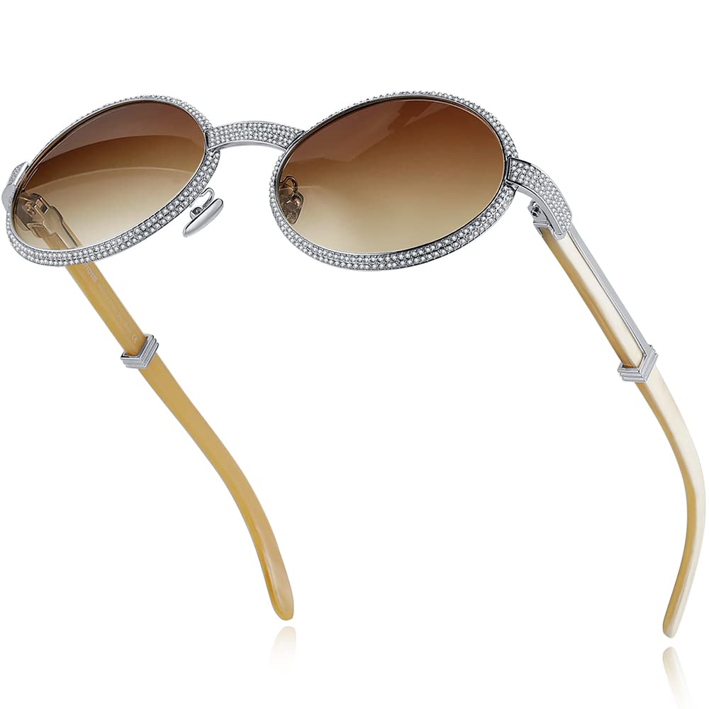 HEPIDEM 925 Sterling Silver 560pcs Moissanite Buffalo Horn Glasses Frame - Luxury Unisex Eyewear for Men & Women | Perfect for Reading, Fashion Accessories & Special Occasions