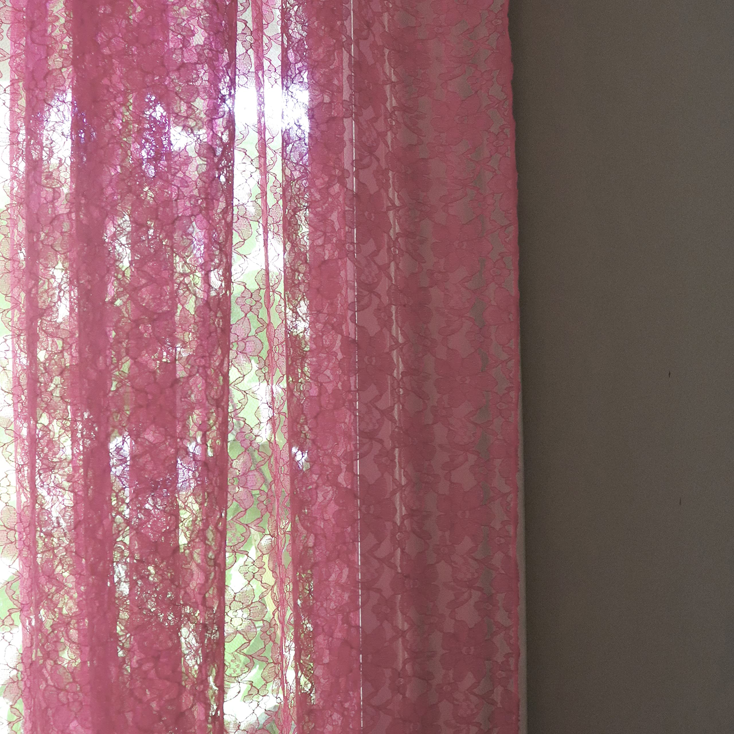 Floral Lace Curtain Panel - Sheer Mauve Window Drape for Bedroom & Kitchen Decor