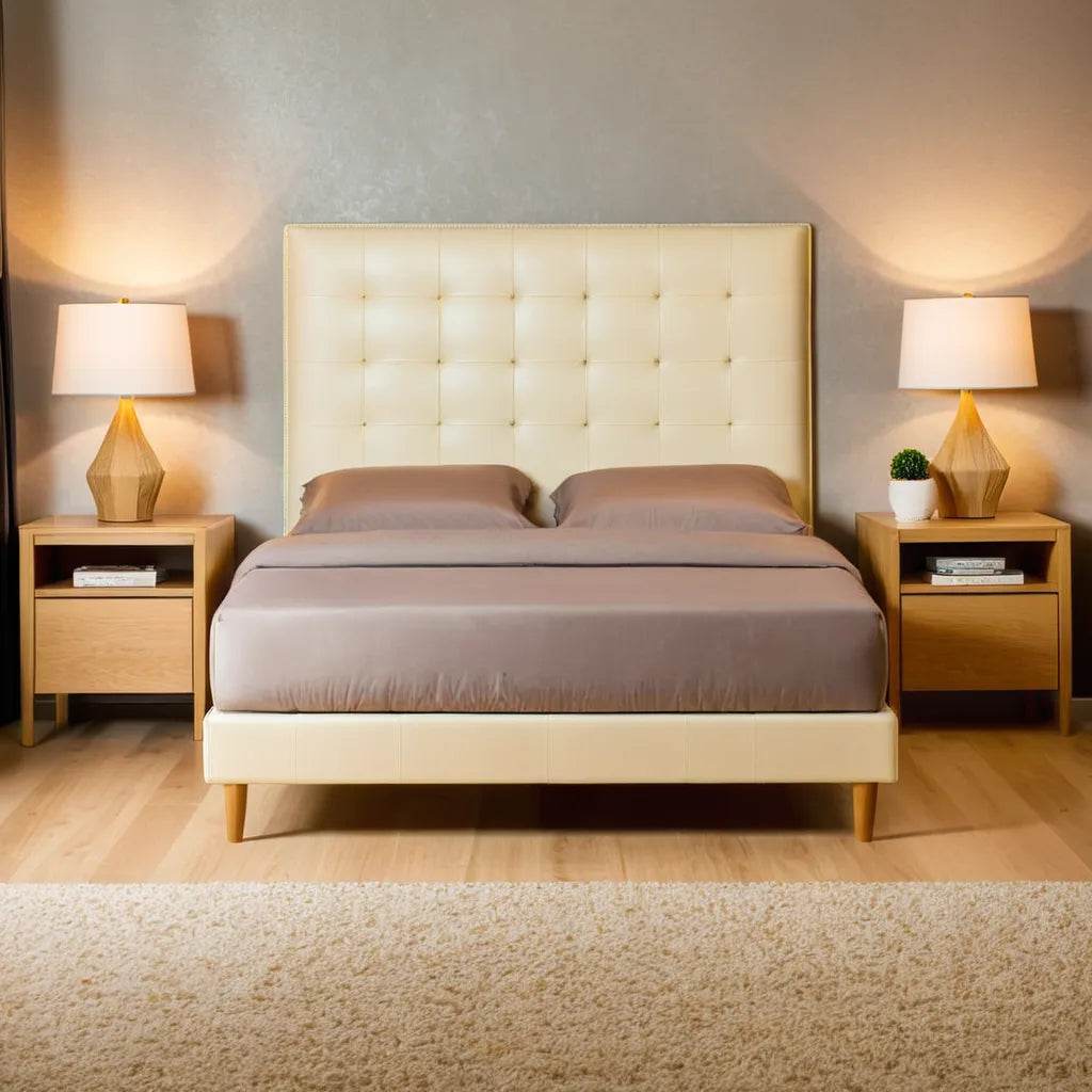 Stylish Mancini Faux Leather Bed Frame - Queen Size Upholstered Platform Bed with Wooden Slats | Perfect for Modern Bedrooms, Guest Rooms & Master Suites