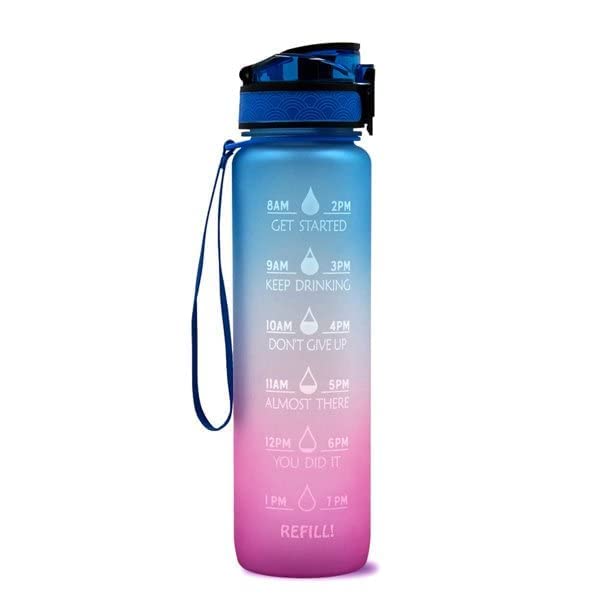 BPA-Free Motivational Water Bottle with Timer & Measurement - 1000ml Leakproof Sports Bottle for Gym, Workout, Travel & Kids - Frosted Plastic Design with Straw (Multicolor) - Stay Hydrated During Fitness, School & Outdoor Activities