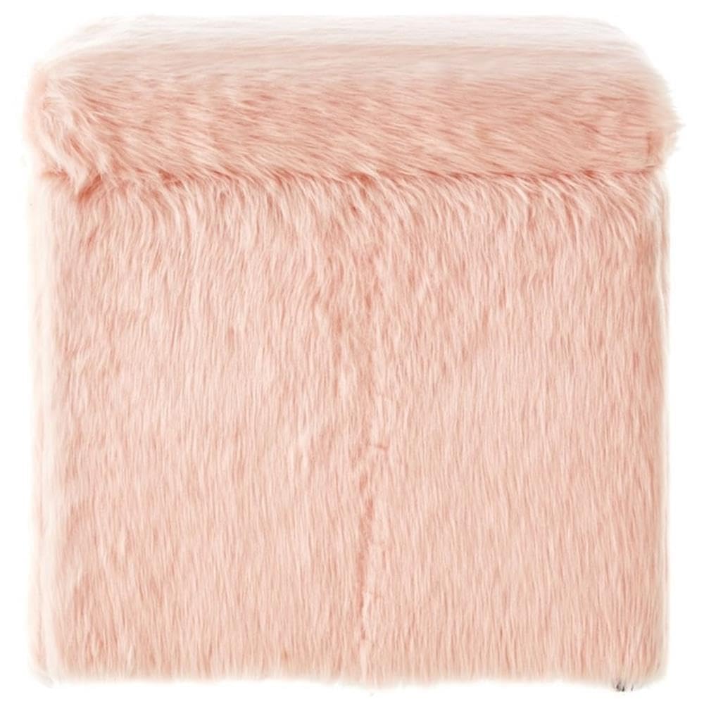 Stanley Modern Faux Fur Fabric Cube Storage Ottoman in Blush Pink - Versatile Living Room Furniture for Small Space Organization, Extra Seating & Home Decor