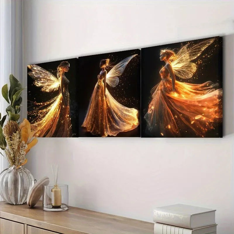 3pcs Elegant Fairy in Shining Dress Wall Art Set - 40x60cm Framed Canvas Prints | High Quality Australian Made | Perfect for Bedroom, Living Room & Nursery Decor