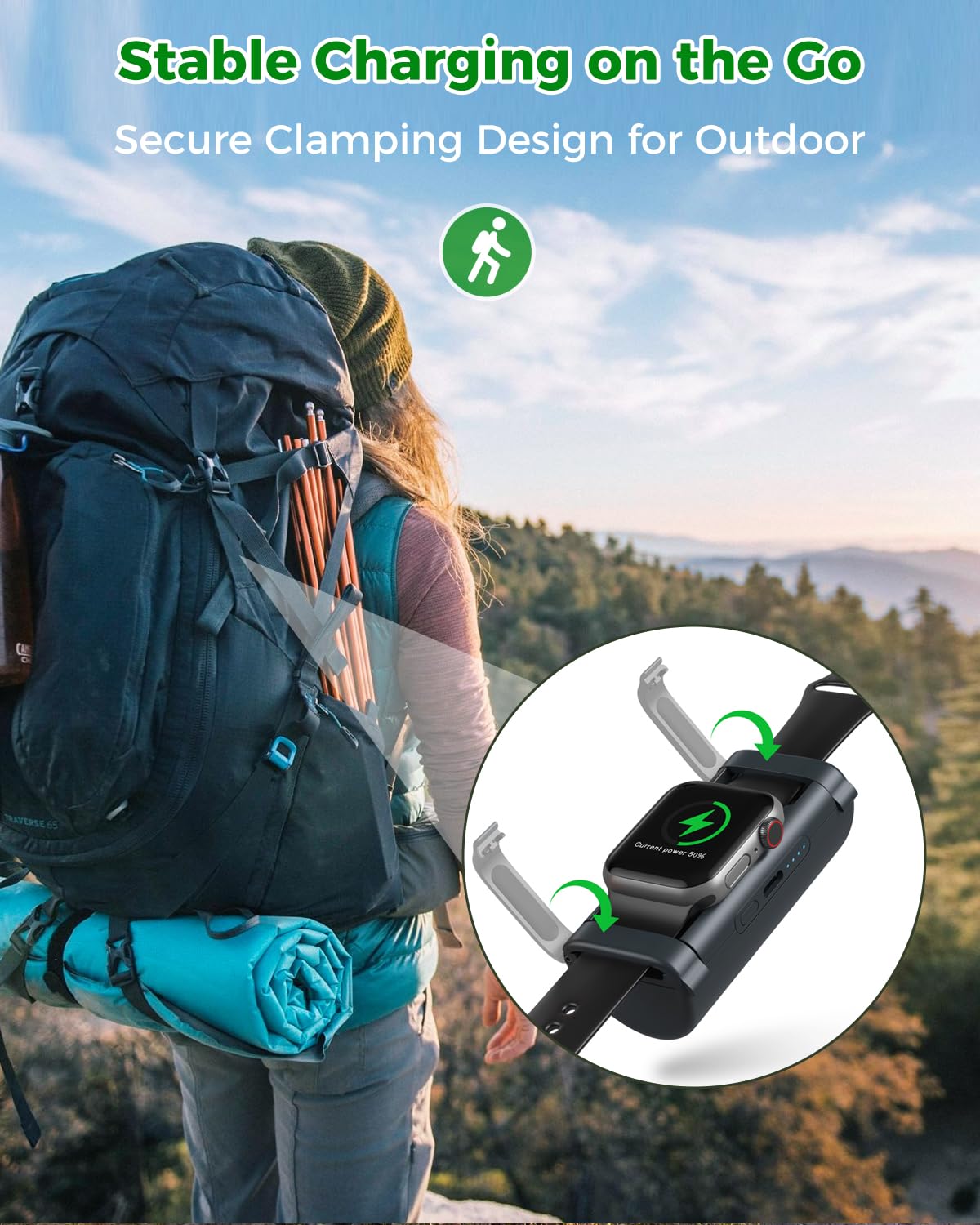 NEWQ Portable Magnetic Wireless Charger for Apple Watch - 1800mAh Rechargeable Power Bank | Compact Outdoor Charging Solution for iWatch Series (Camping, Hiking, Travel & Daily Use)