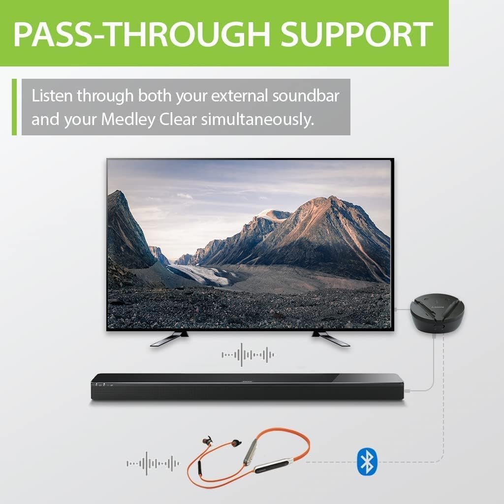 Avantree Medley Clear Series Wireless Earbuds for TV - Bluetooth Headphones with Transmitter & Charging Dock, Clear Dialogue, Enhanced Volume, Soundbar Passthrough - Perfect for Home Theater, Late Night TV Watching & Hearing Assistance
