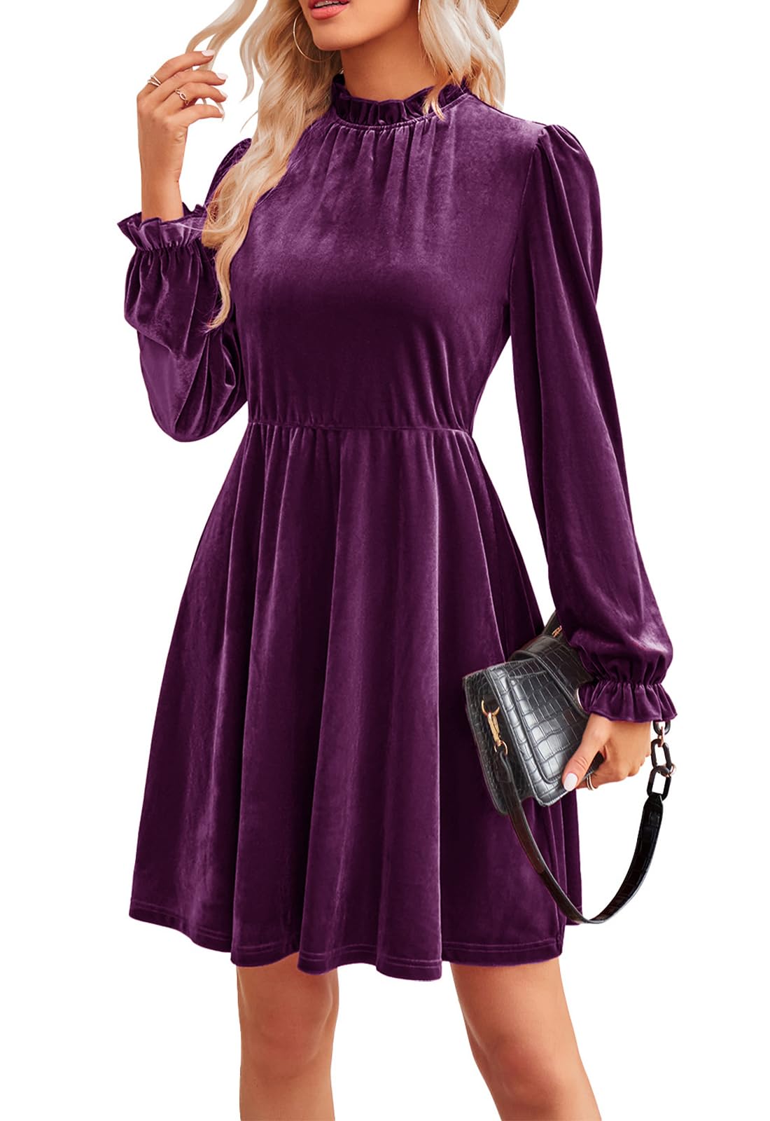Jayscreate Women's 2023 Velvet Wrap Dress with Elastic Waist - Long Sleeve Formal Tunic for Wedding Guest, Fall Party & Holiday Events - Elegant Evening Wear for Cocktail Parties, Date Nights & Special Occasions